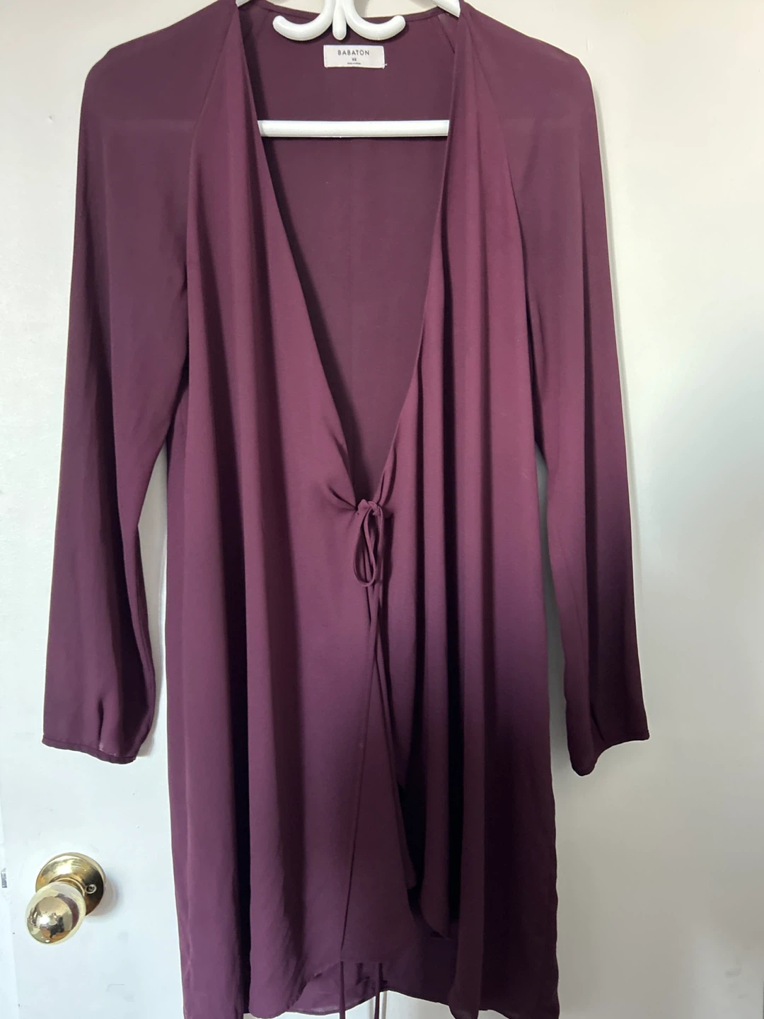 Babaton Plum Tie Front Long Sleeve Cardigan