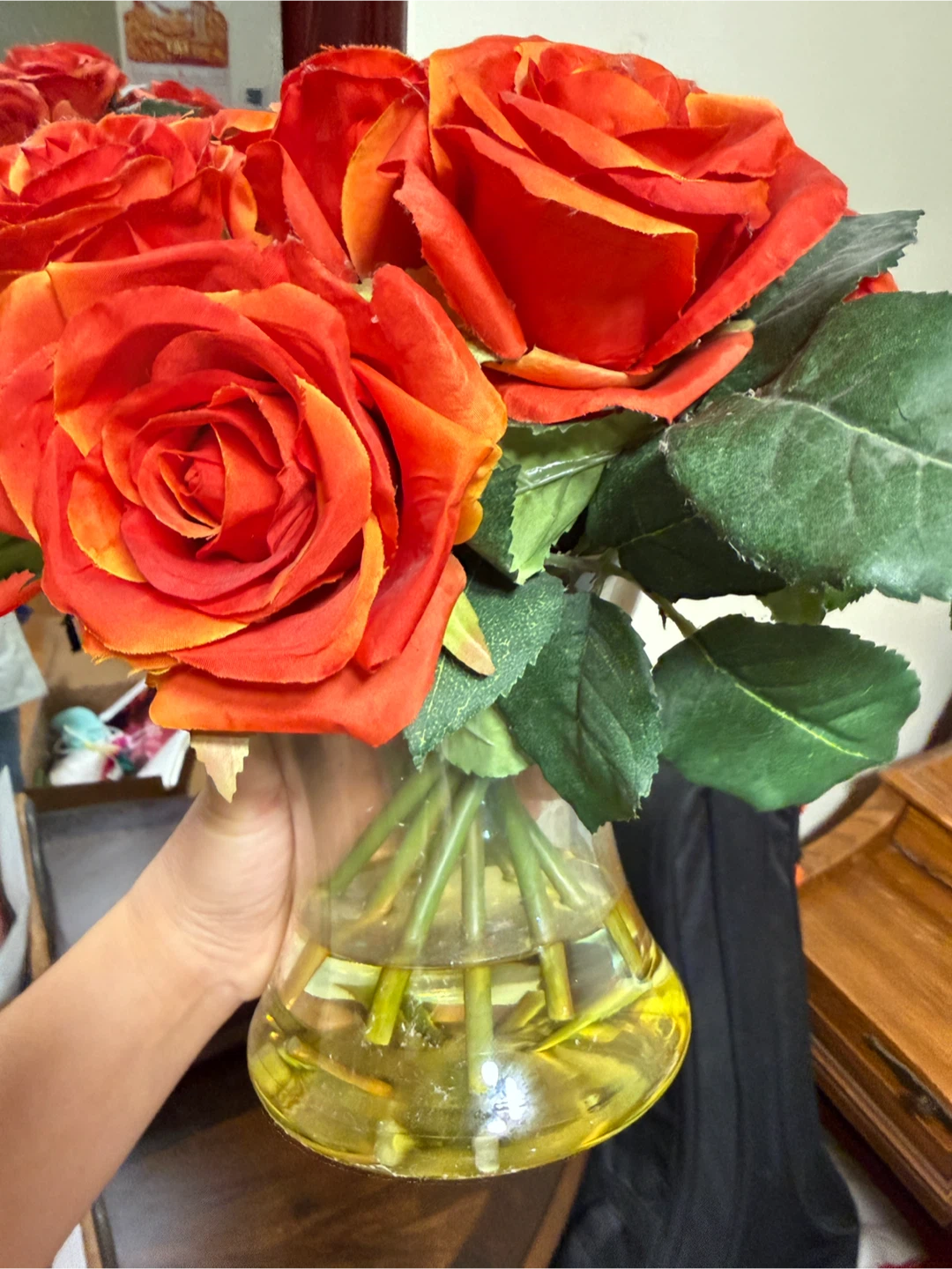 Artificial Roses Bouquet in Glass Vase