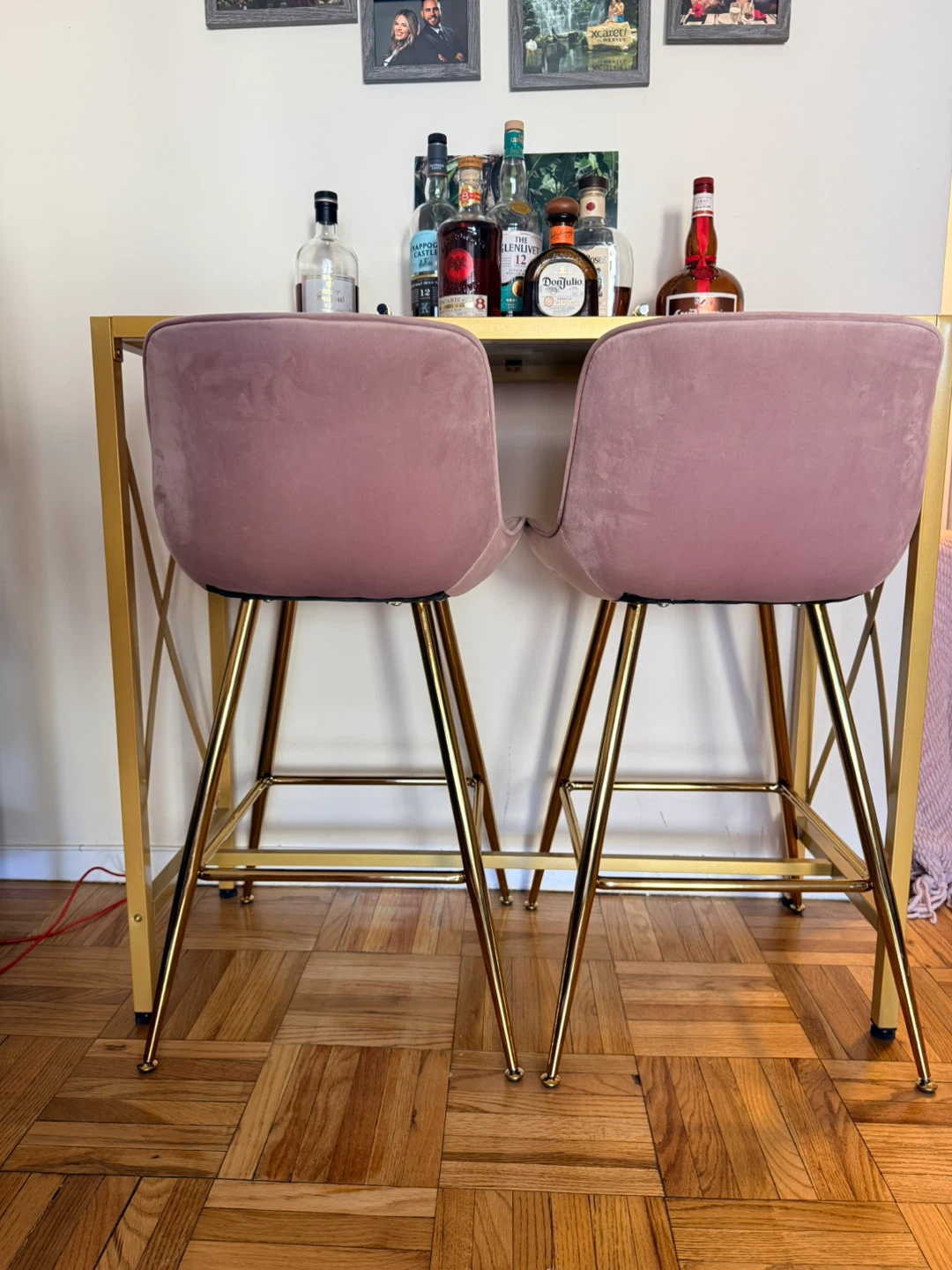 Pink Velvet Bar Stools - Set of 2