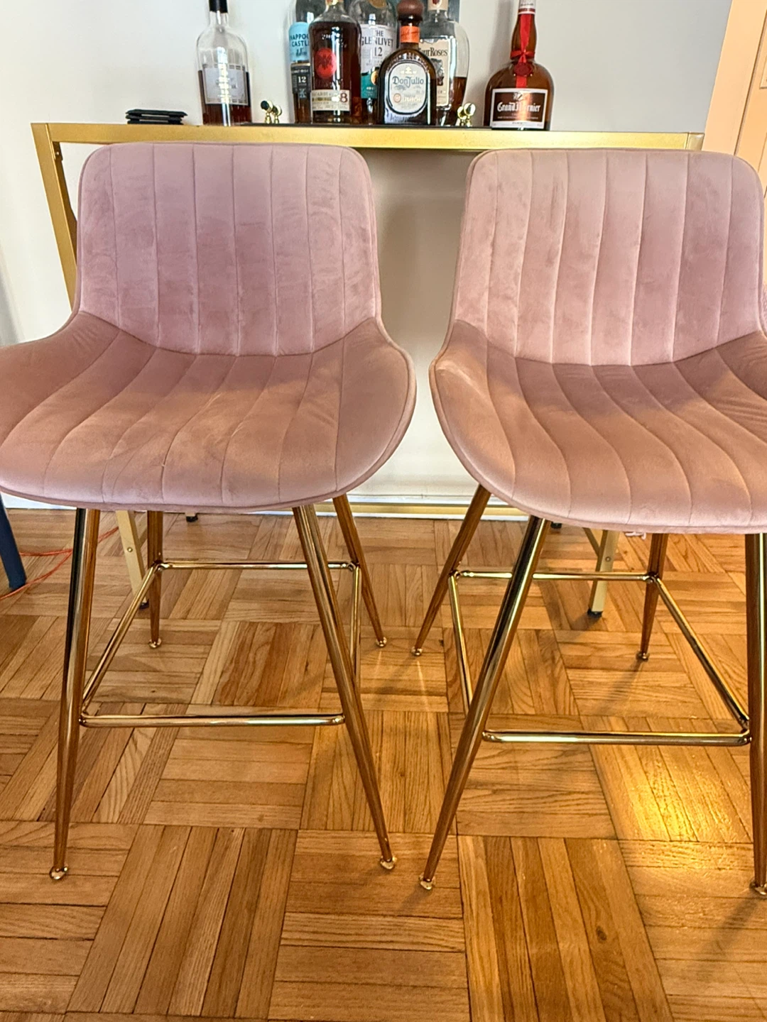 Pink Velvet Bar Stools - Set of 2 - photo 2