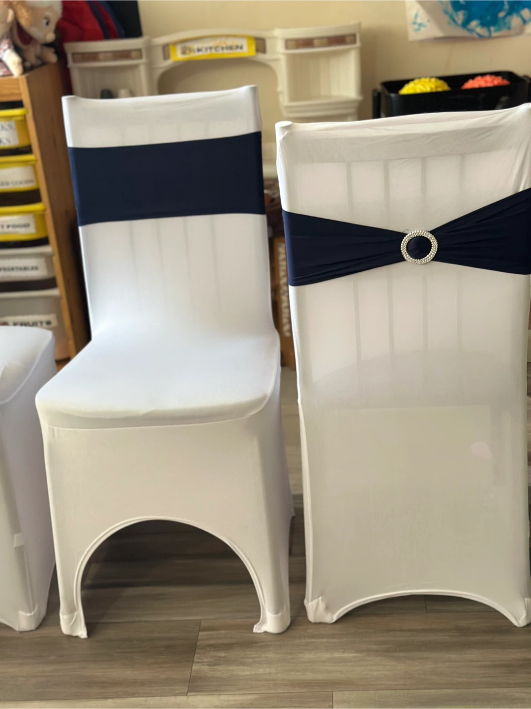 Stretch Chair Covers with NB Bows and Rhinestone Buckles