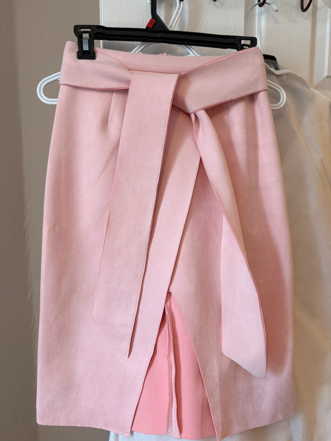 White Closet Pink Suede Wrap Skirt Size 6