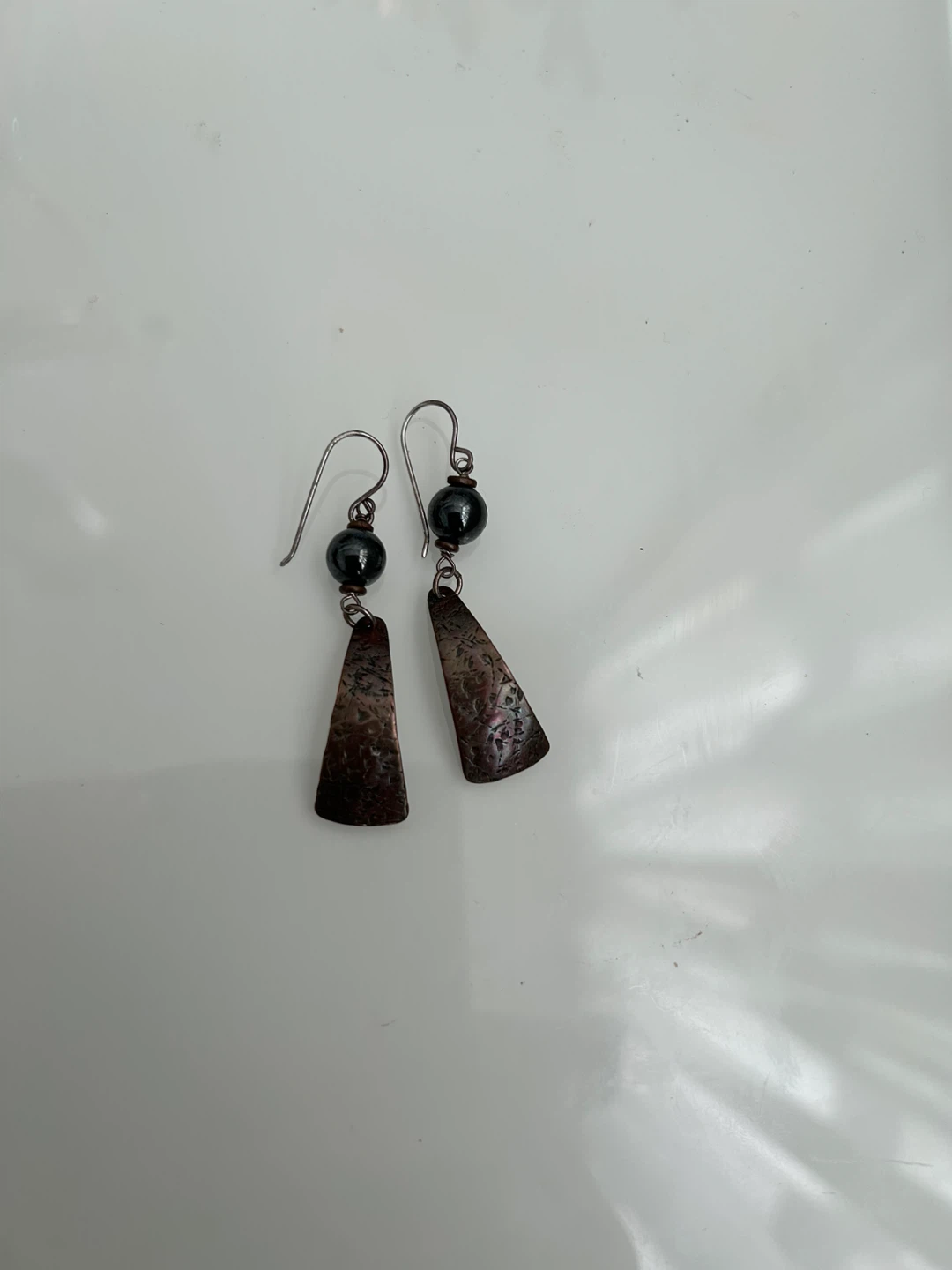 Handmade Copper & Black Bead Dangle Earrings