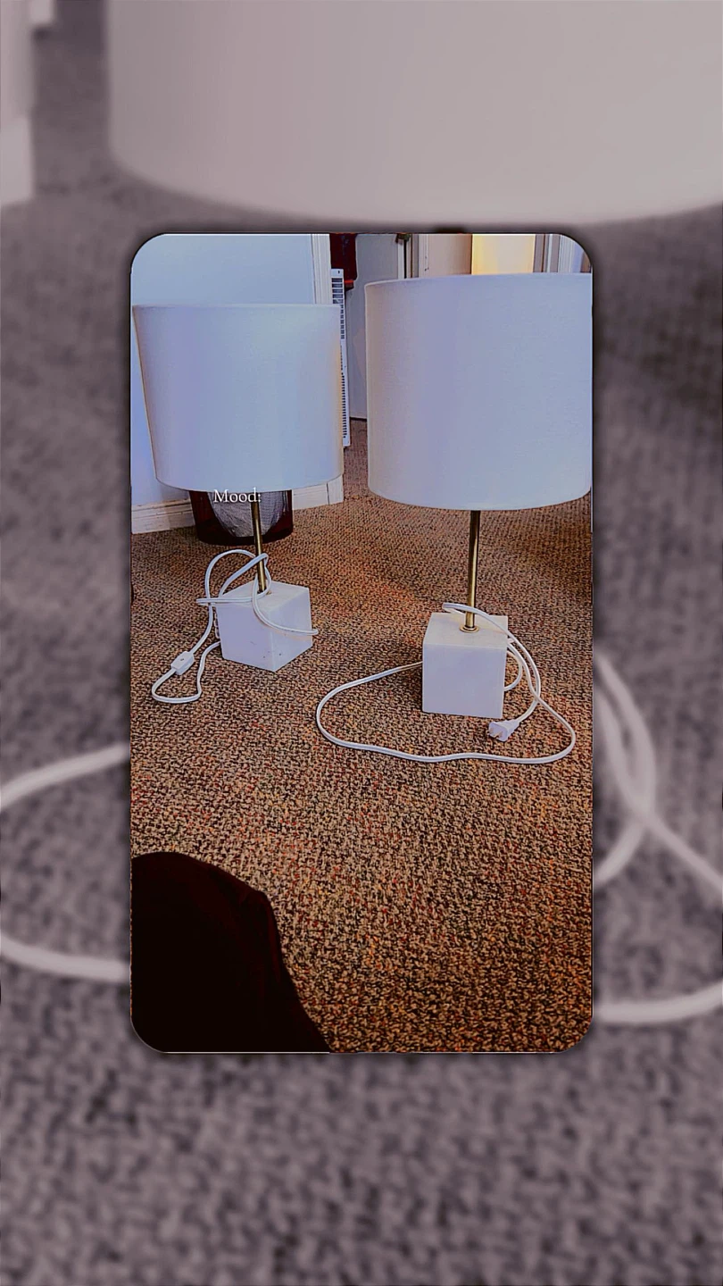 Set of 2 White Cube marble Base Table Lamps