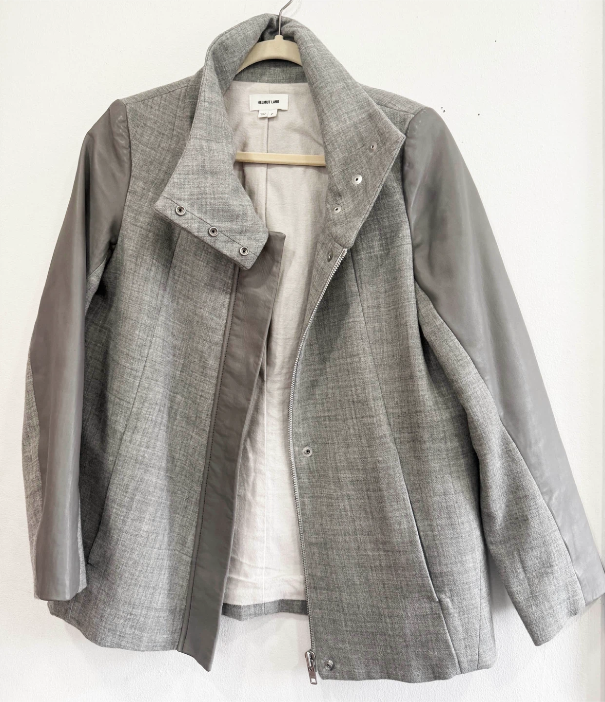 Helmut Lang Wool Blend Jacket with Leather Sleeves Size P - photo 2