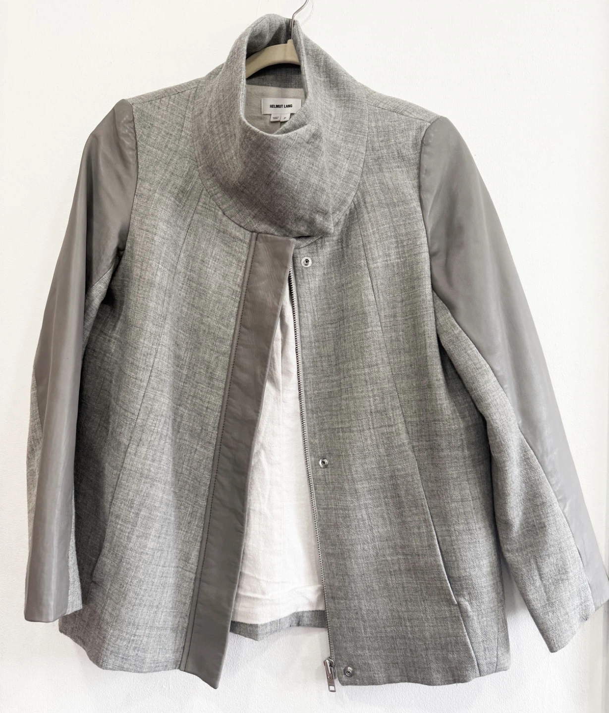 Helmut Lang Wool Blend Jacket with Leather Sleeves Size P