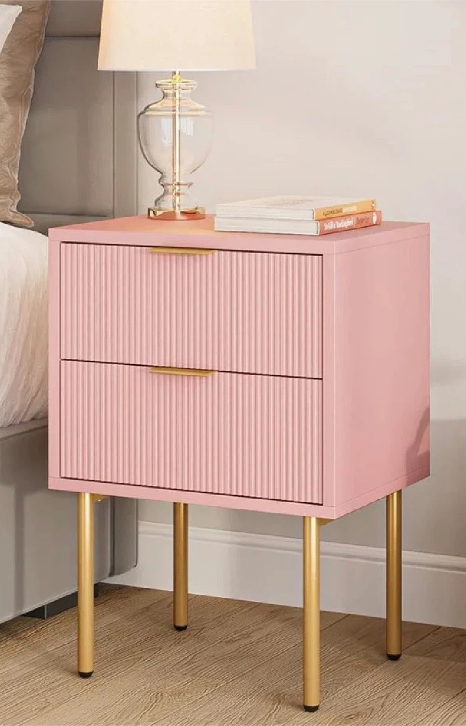 Pink 2-Drawer Nightstand with charging Station