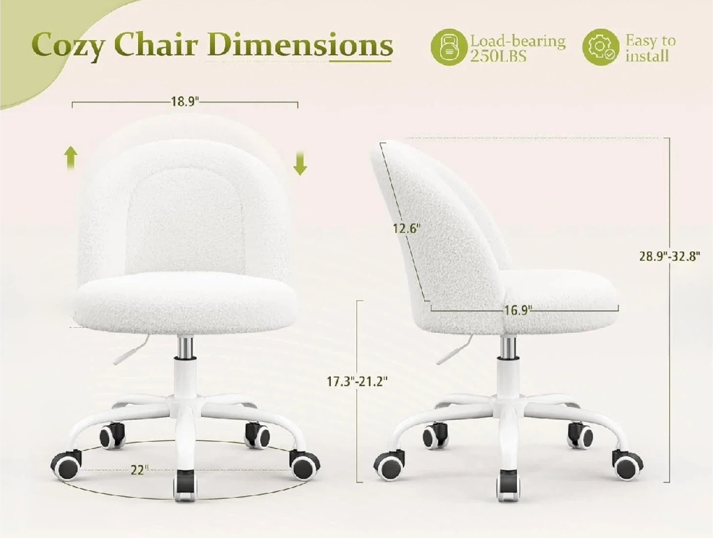 Cozy Sherpa Vanity Chair - White - photo 2