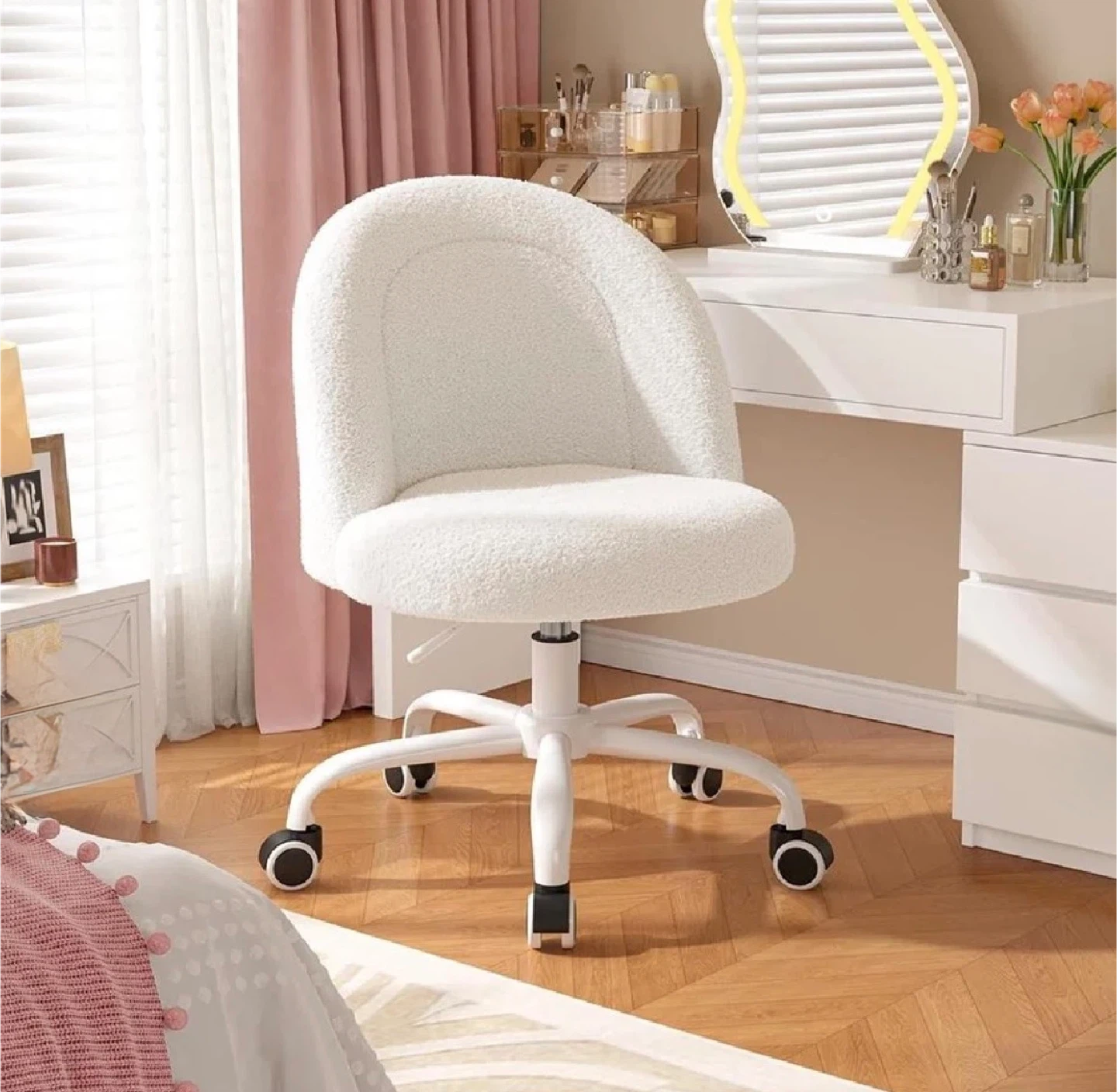 Cozy Sherpa Vanity Chair - White