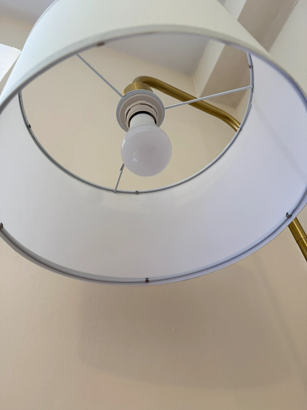 Brass Arc Floor Lamp with White Drum Shade - photo 4