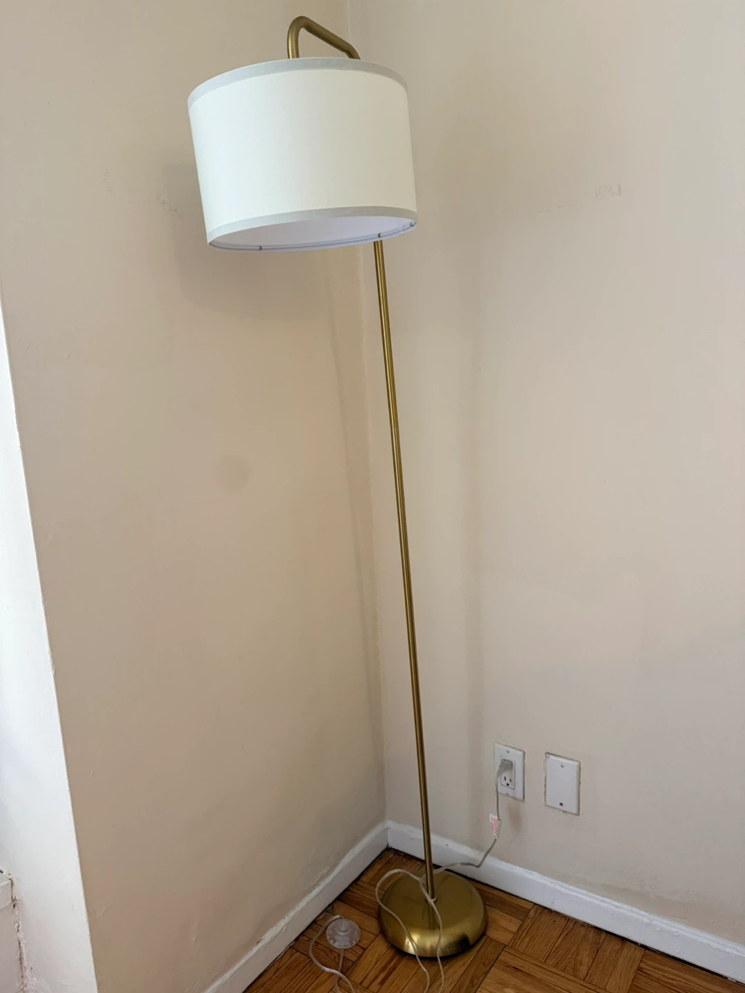 Brass Arc Floor Lamp with White Drum Shade - photo 2