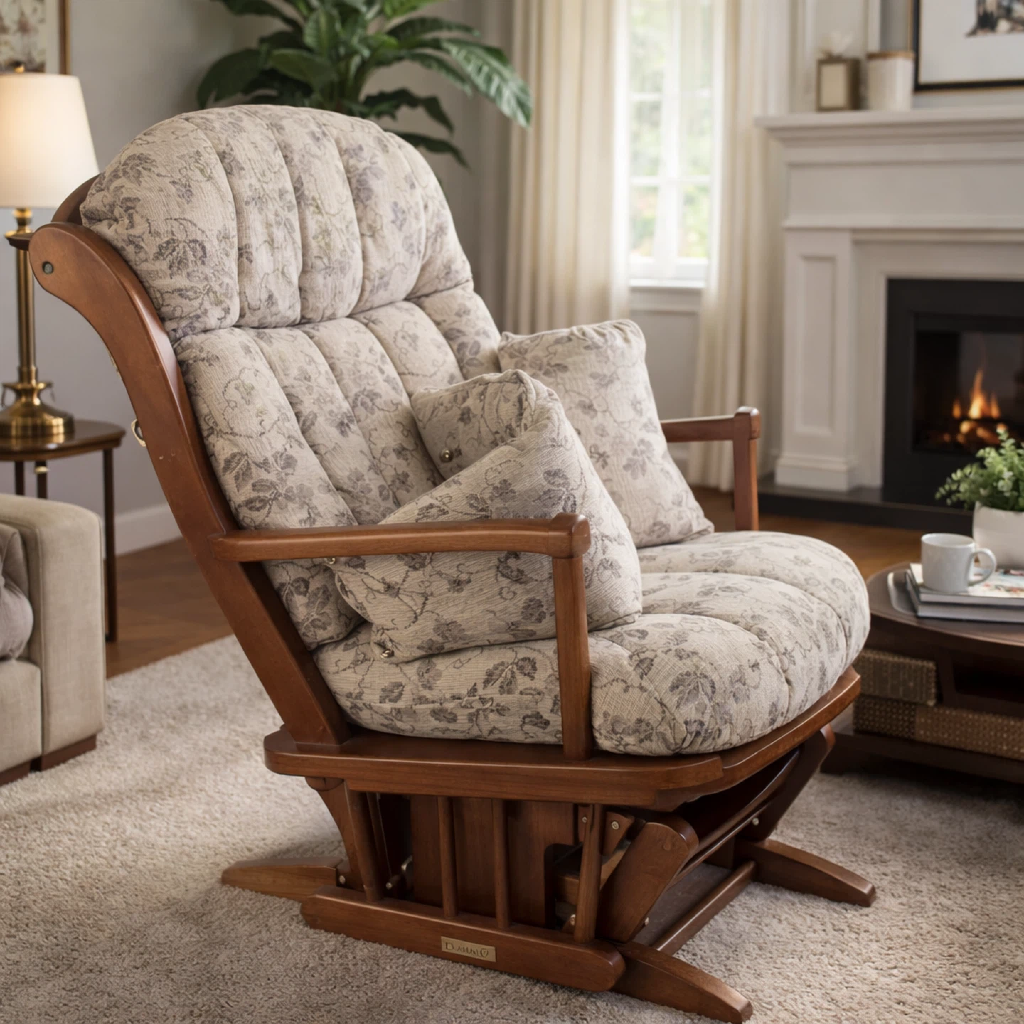 Glider Rocking Chair with Floral Print Cushions