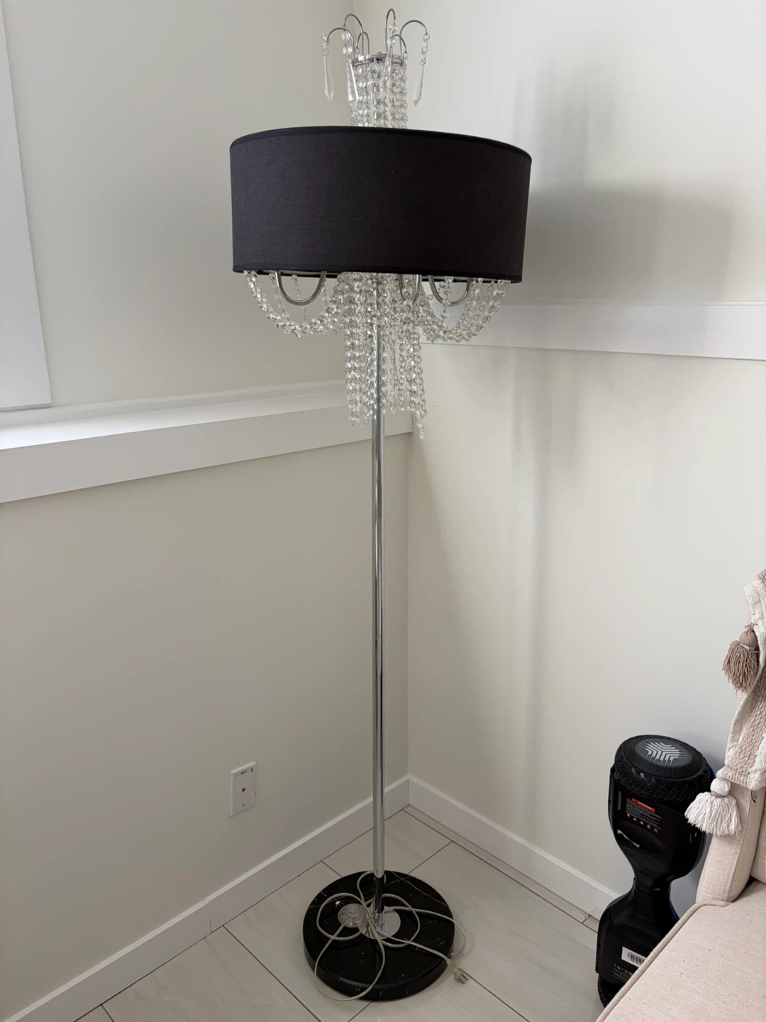 Black Chandelier Floor Lamp with Crystal Accents