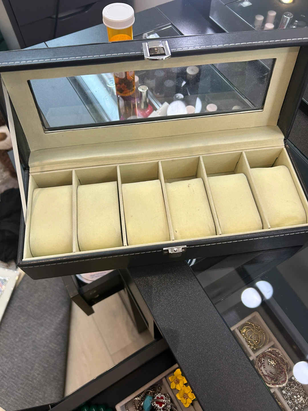 Black 6-Slot Watch Display Case with Glass Lid - photo 2