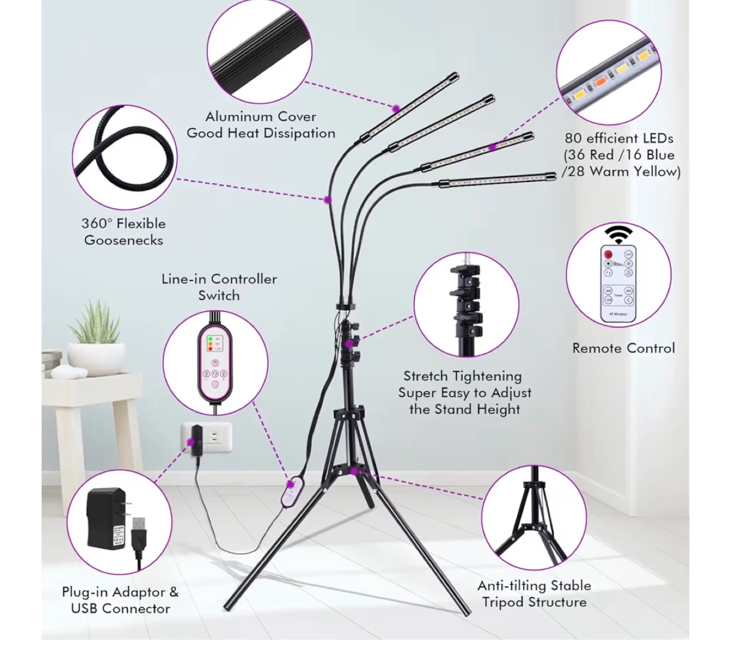 LED Plant Grow Lights for Indoor Growing with Adjustable Stand - photo 5
