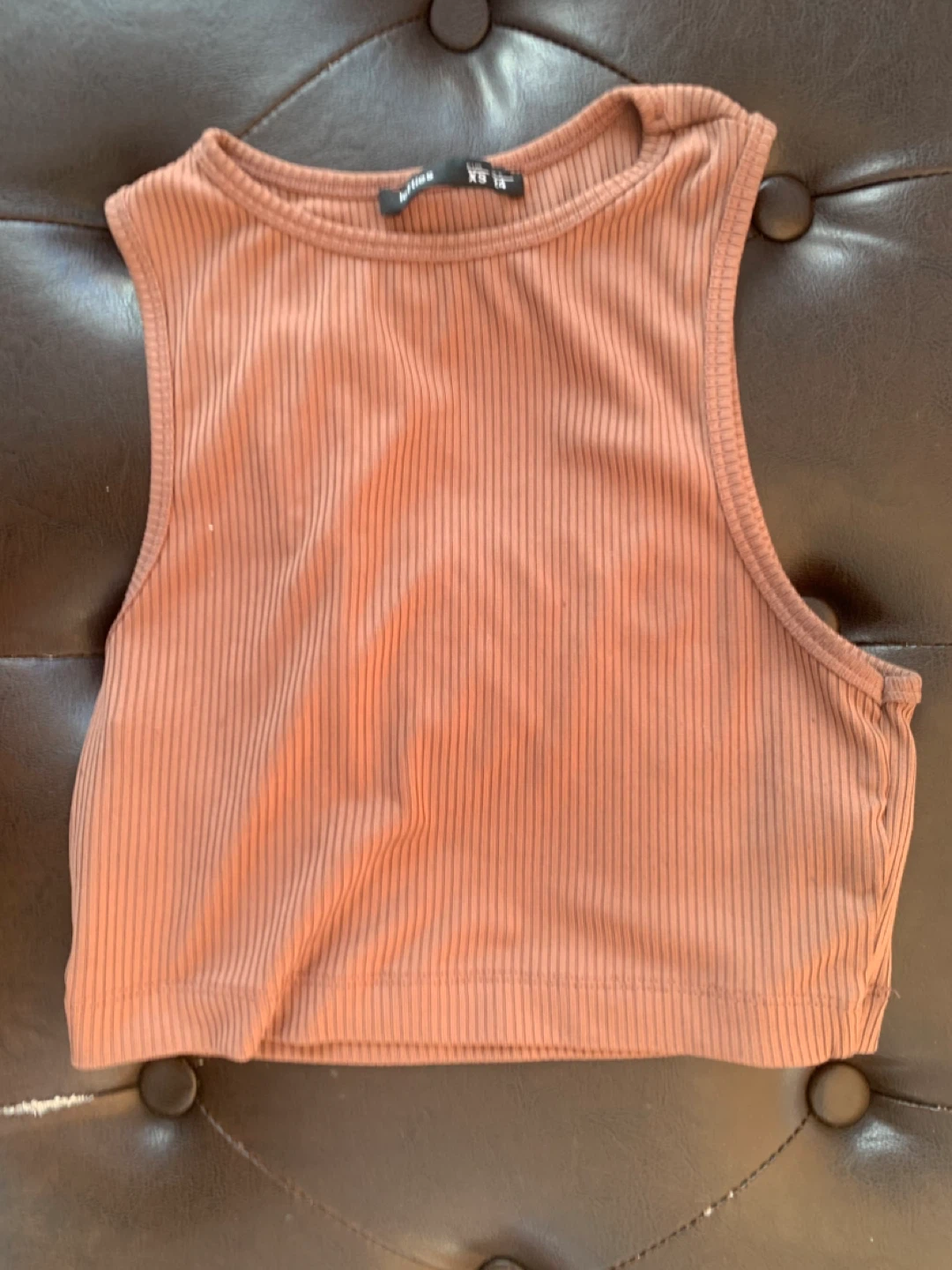 Lefties Ribbed Cropped Tank Top - Brown XS