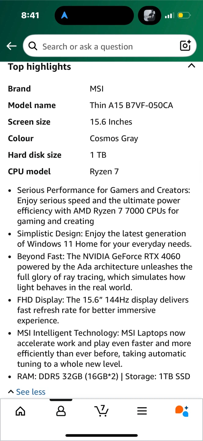 MSI Thin A15 B7VF-050CA Laptop RTX 4060 32GB 1TB SSD - photo 3