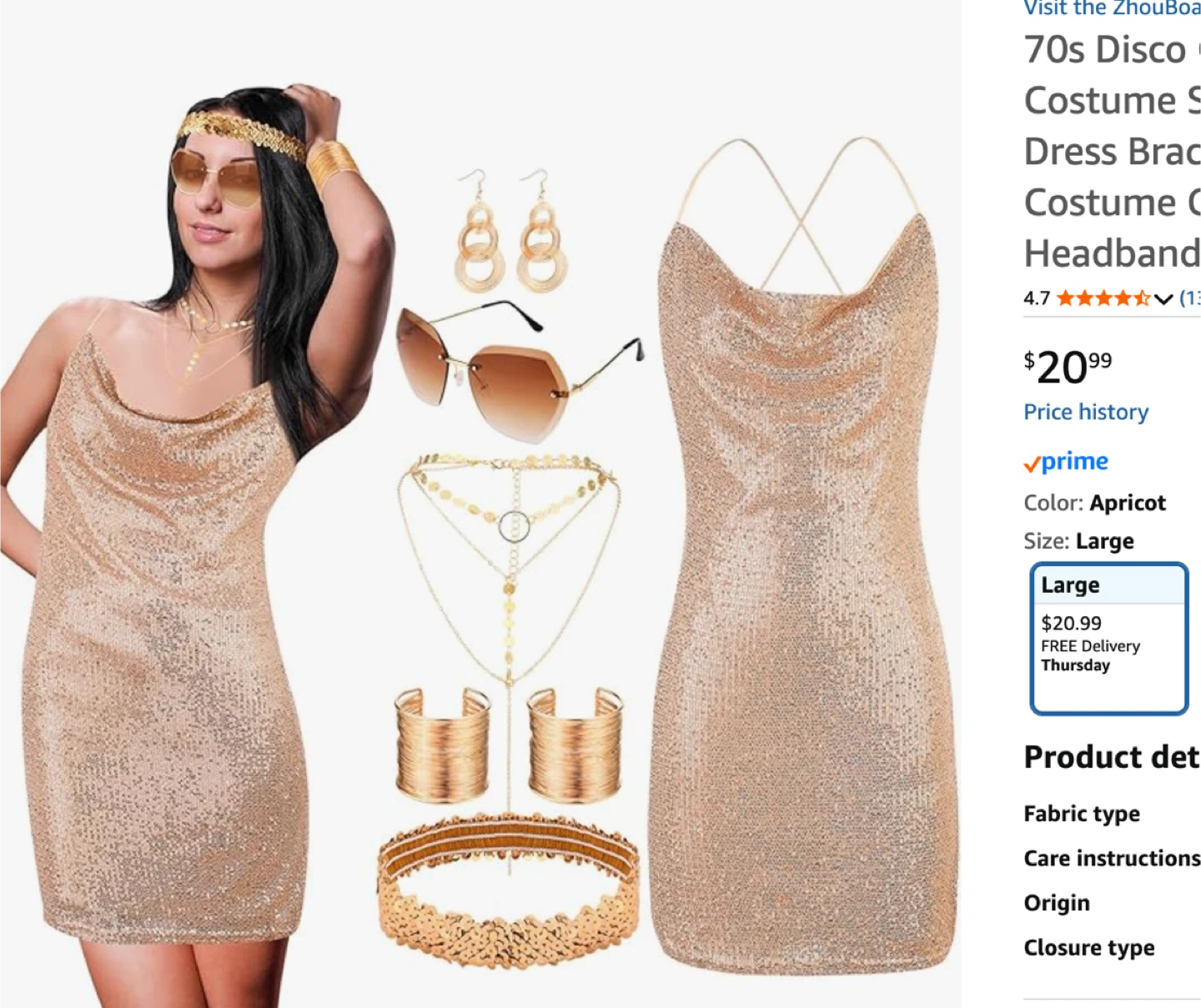 Sequin Disco Dress + metallic gold scarf