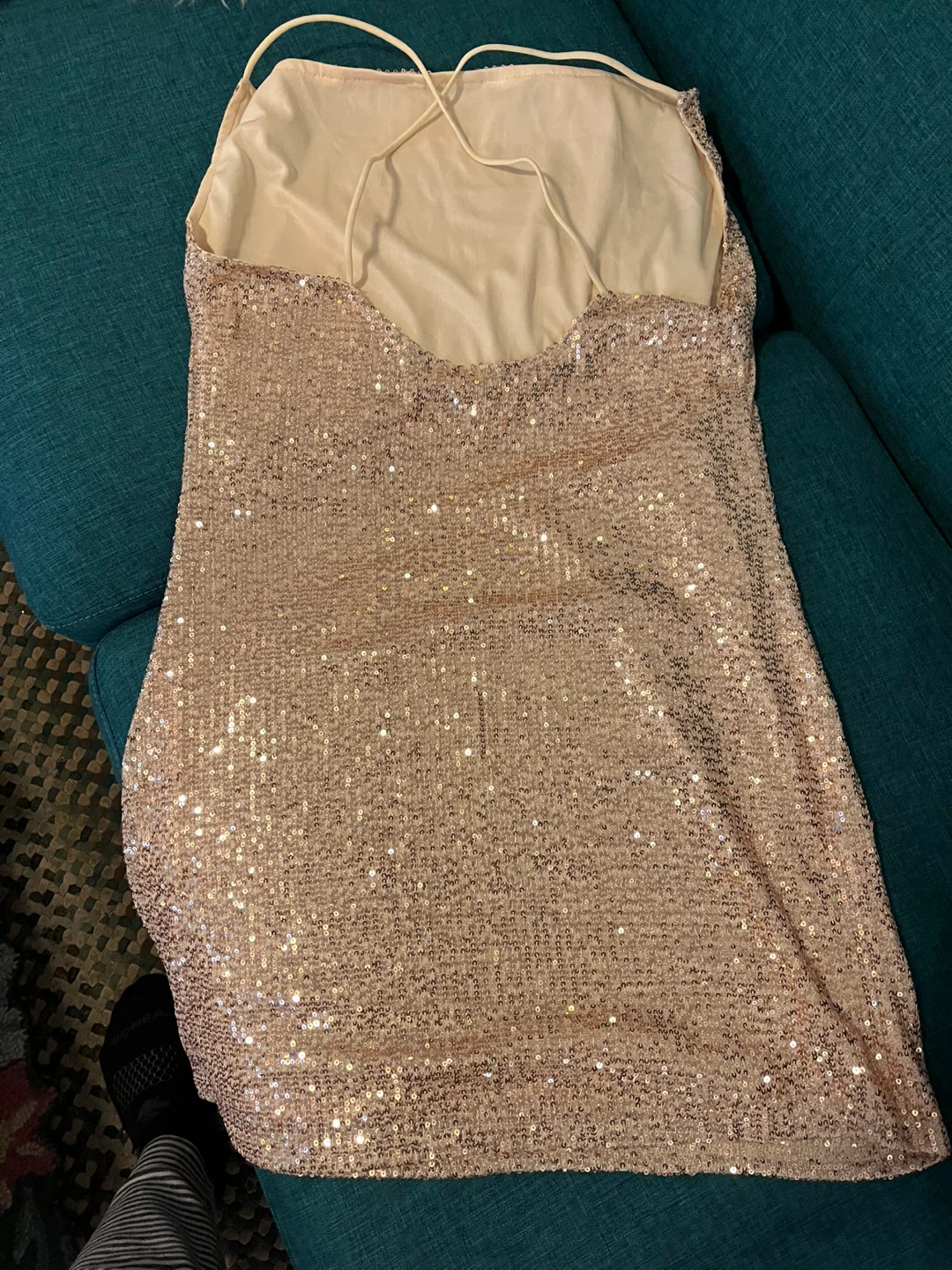 Sequin Disco Dress + metallic gold scarf - photo 3