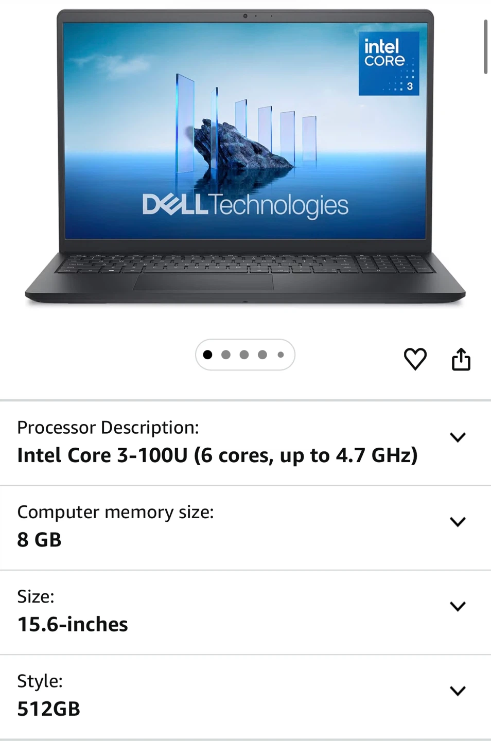 Dell 15 Laptop DC15250 - Intel Core 3, 8GB RAM, 512GB SSD
