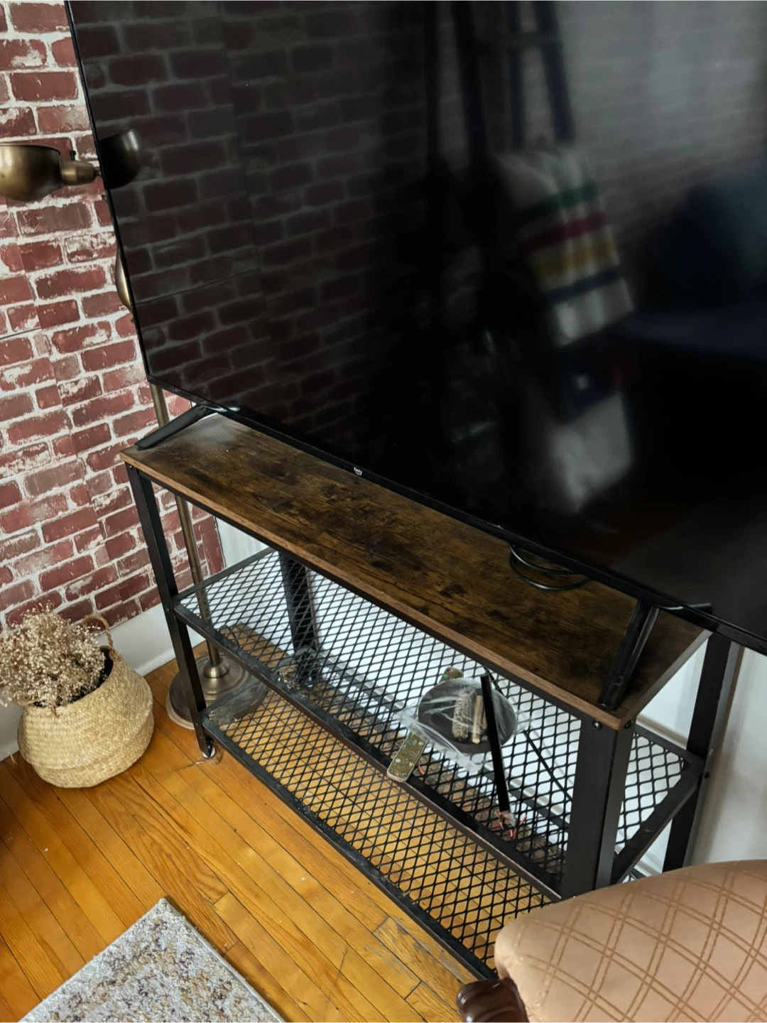 Industrial Style TV Stand with Shelves
