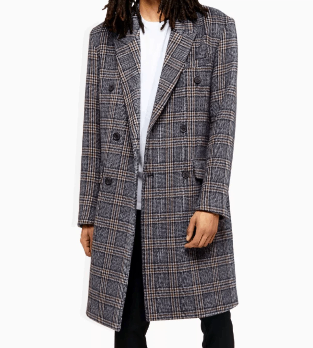 NWOT Topman Heritage Double-Breasted Plaid Overcoat - Grey/Tan - photo 2