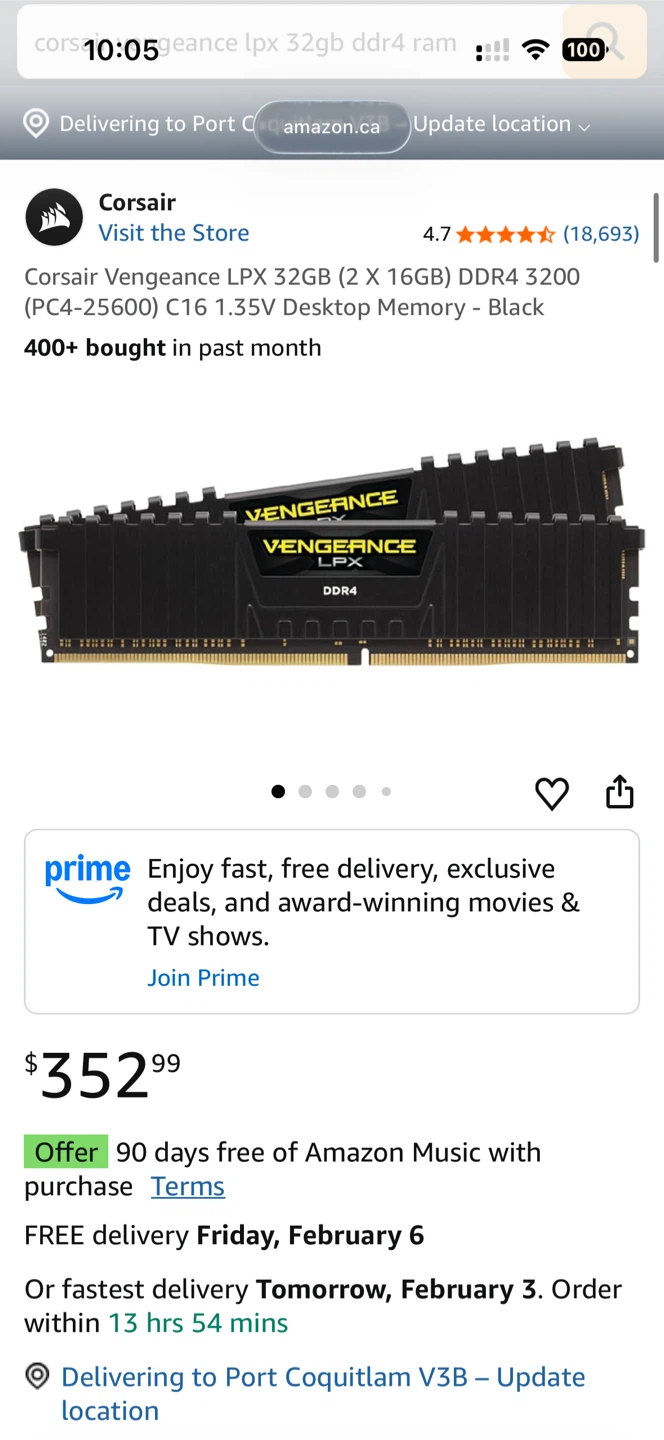 Corsair Vengeance LPX DDR4 32GB (2x16GB) 3200MHz RAM