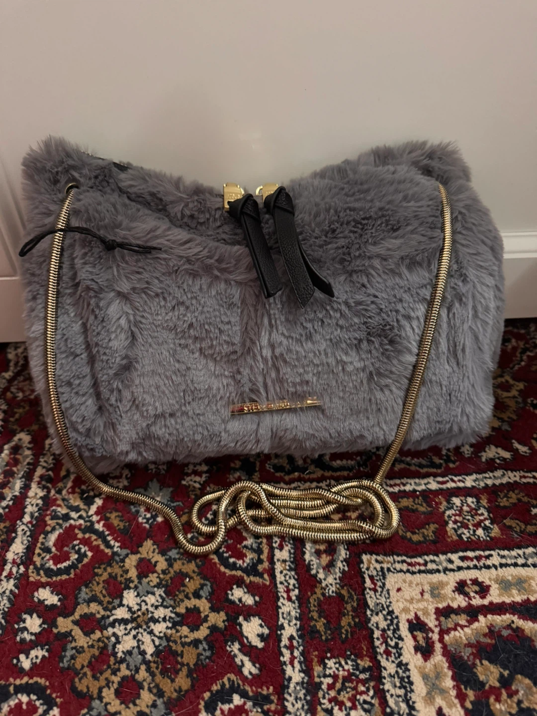 Steve Madden Briana Grey Faux Fur Shoulder Bag