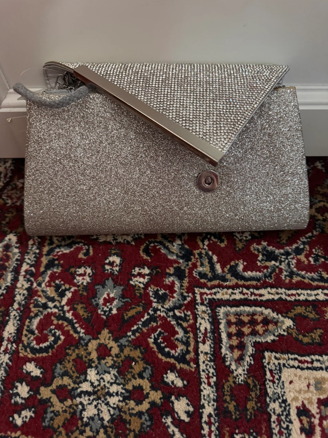 Nina New York Silver Glitter Clutch with Rhinestones - photo 3