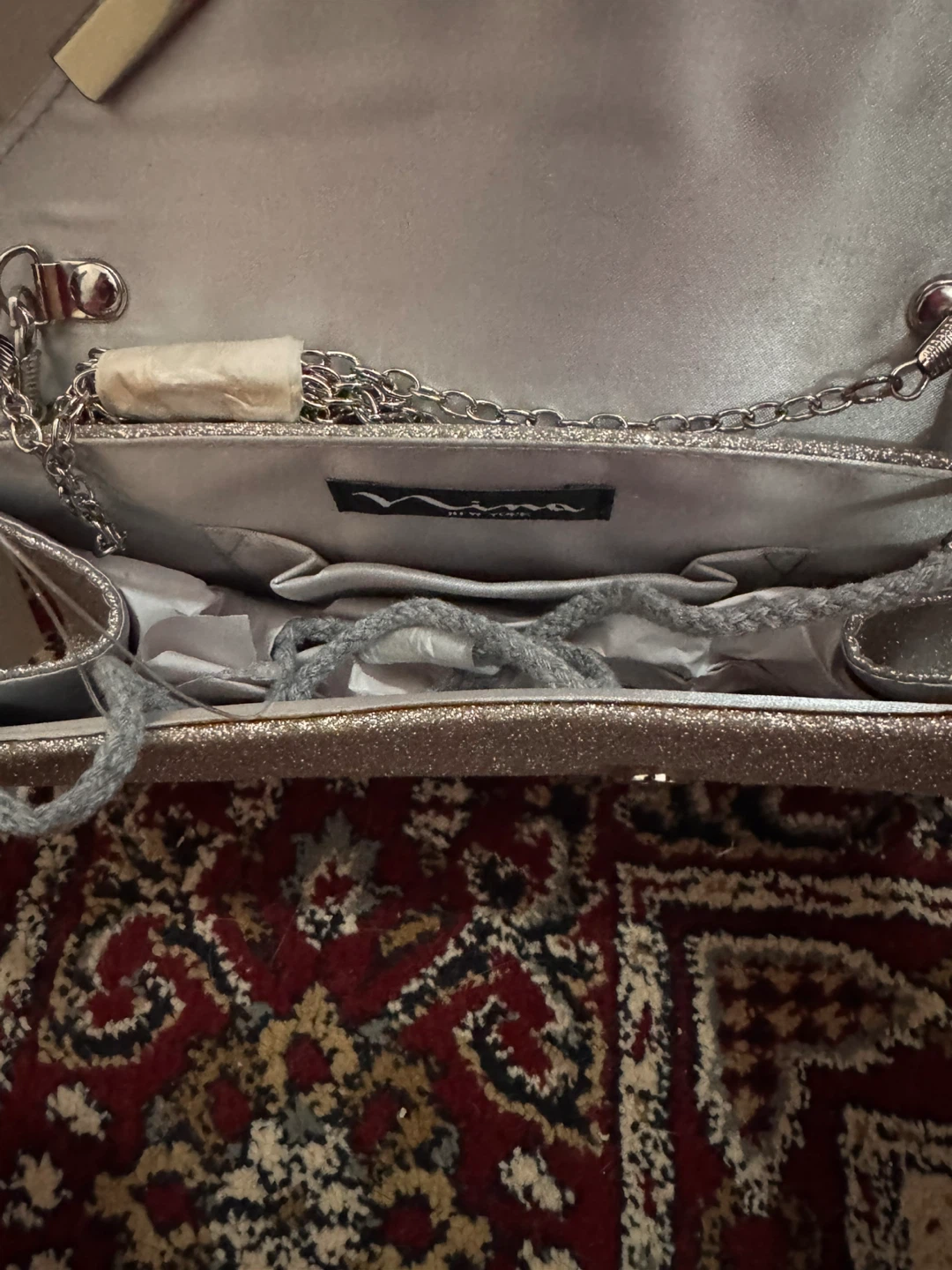 Nina New York Silver Glitter Clutch with Rhinestones - photo 4