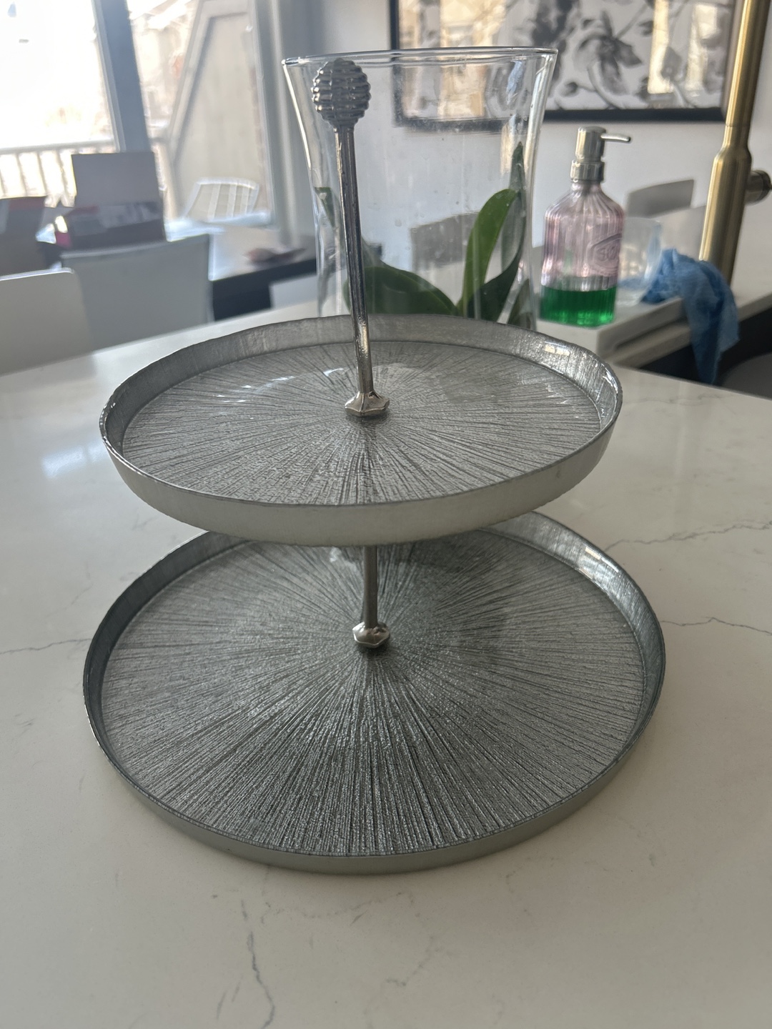 Two-Tiered Gold/Silver/Glass finish Serving Tray