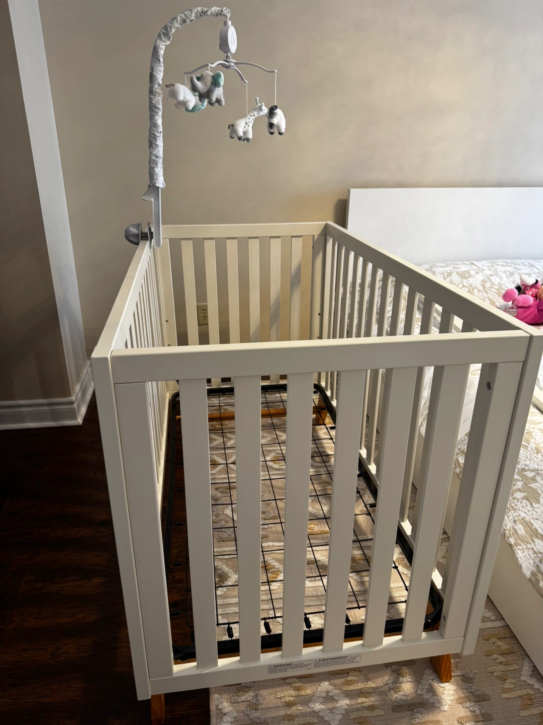 White wooden Crib with mattress