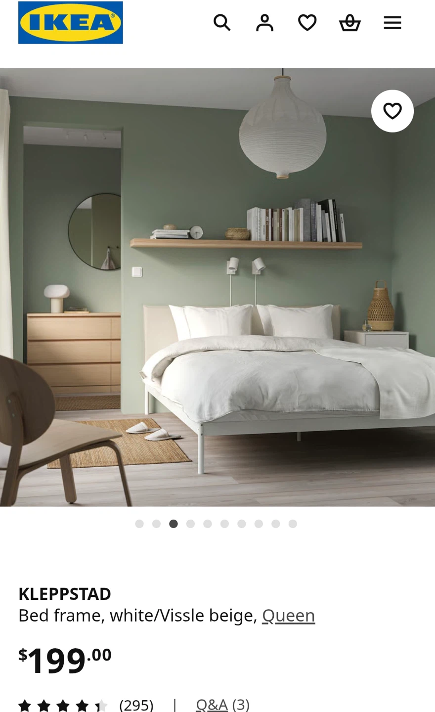 IKEA KLEPPSTAD Queen Bed Frame - White/Vissle Beige