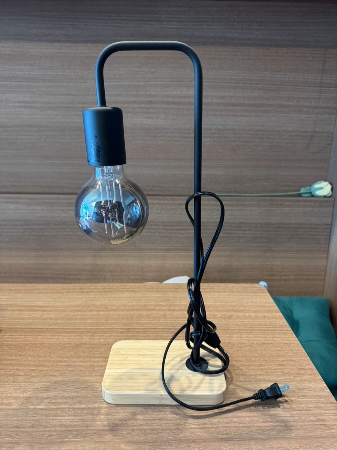 Modern Metal Desk Lamp with Wood Base