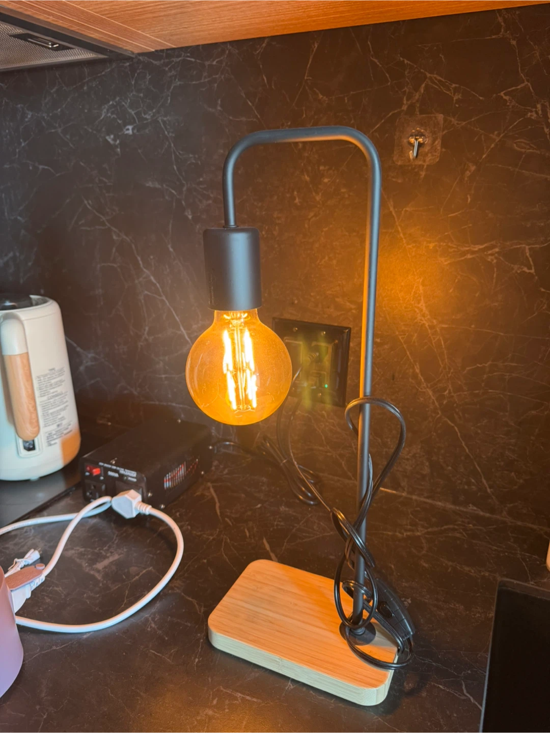 Modern Metal Desk Lamp with Wood Base - photo 2