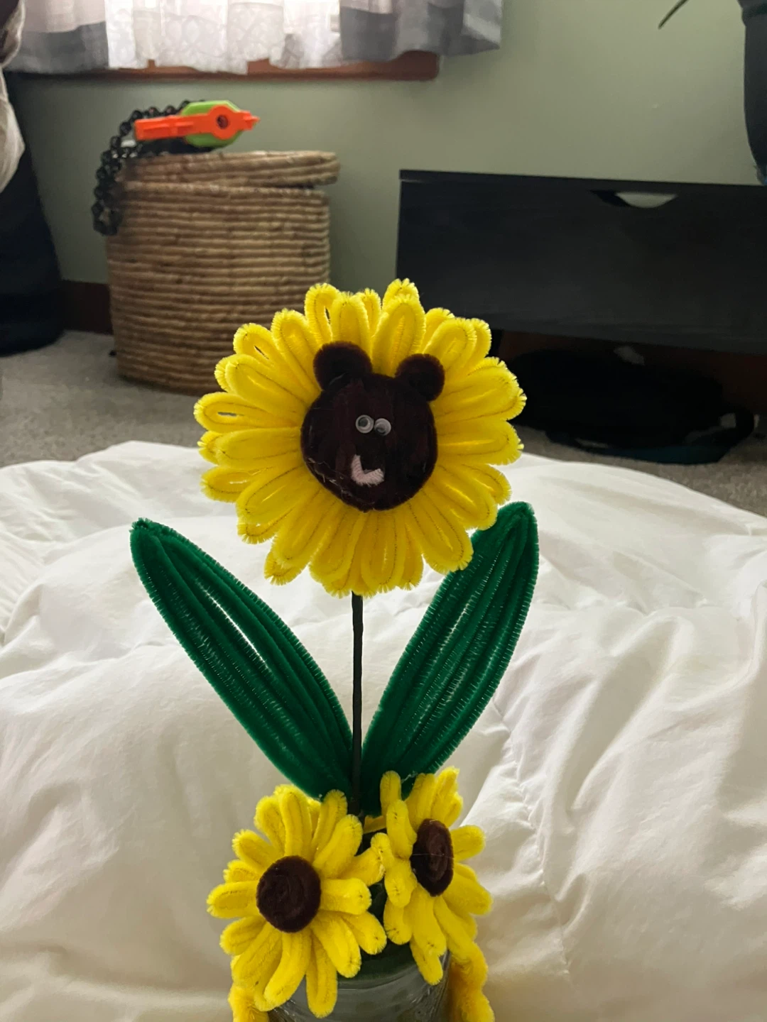 Cute Pipe Cleaner Sunflower Bouquet with Bear Face - photo 5