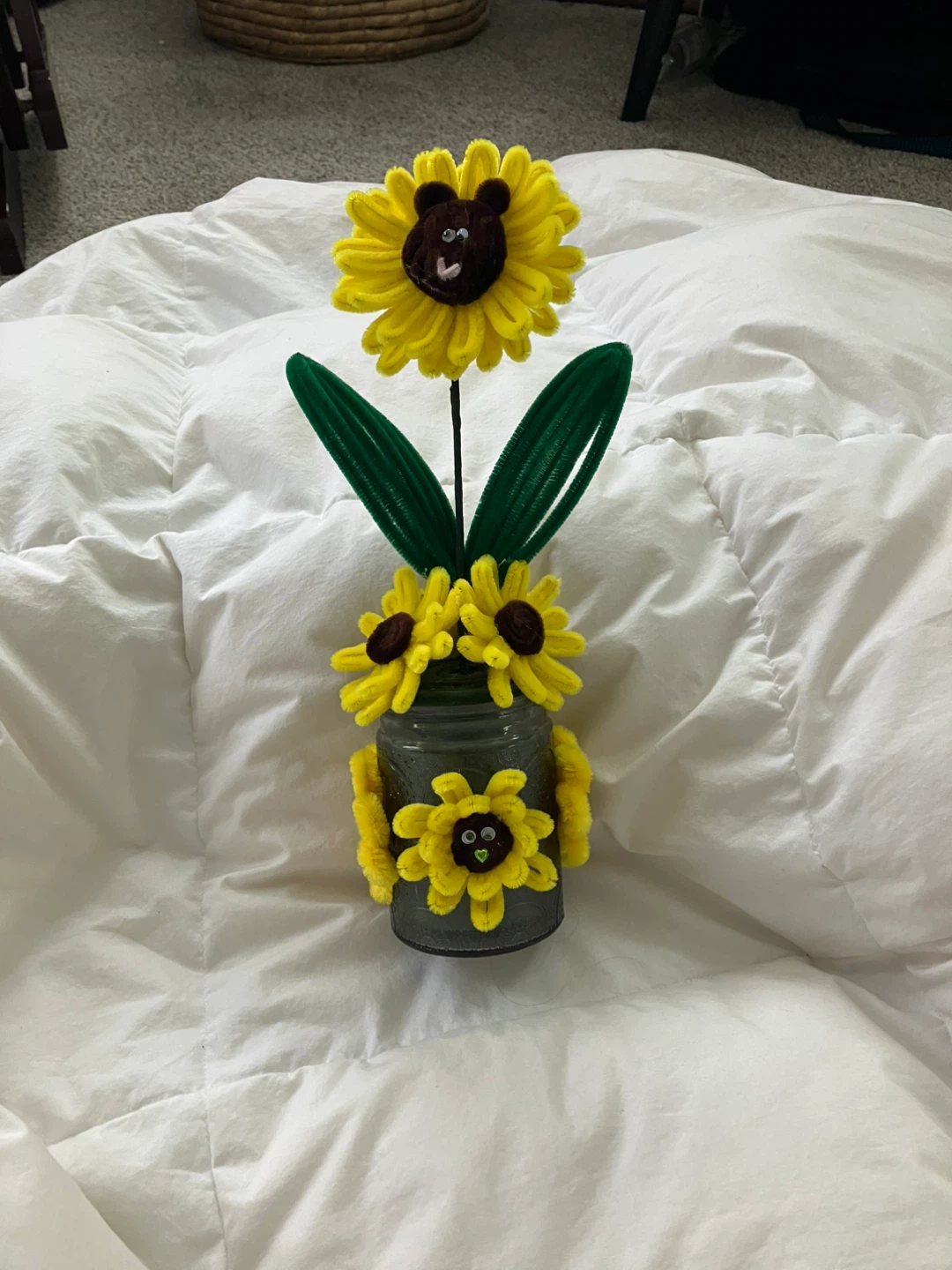 Cute Pipe Cleaner Sunflower Bouquet with Bear Face