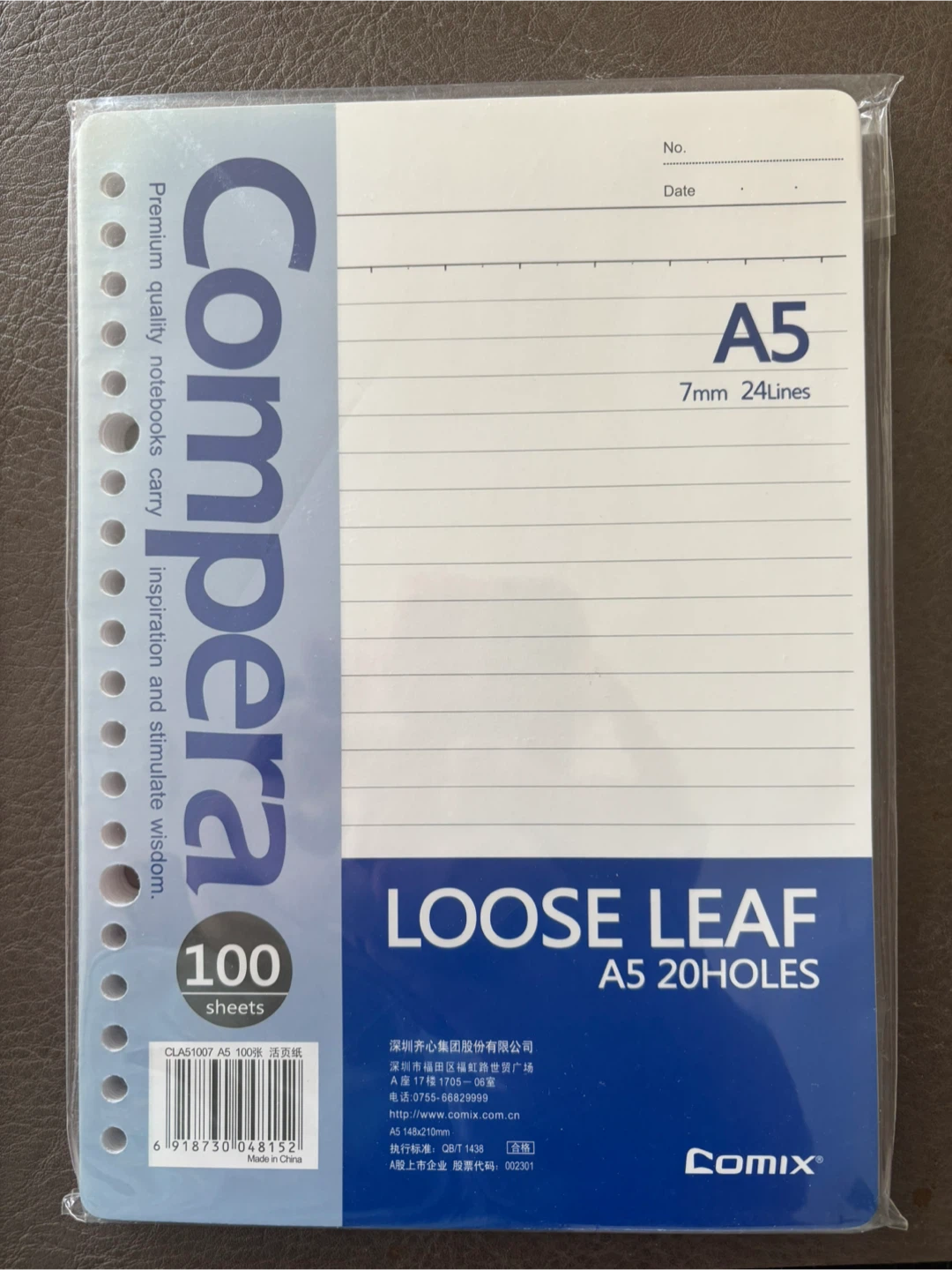 Comix A5 Loose Leaf Paper - 100 Sheets