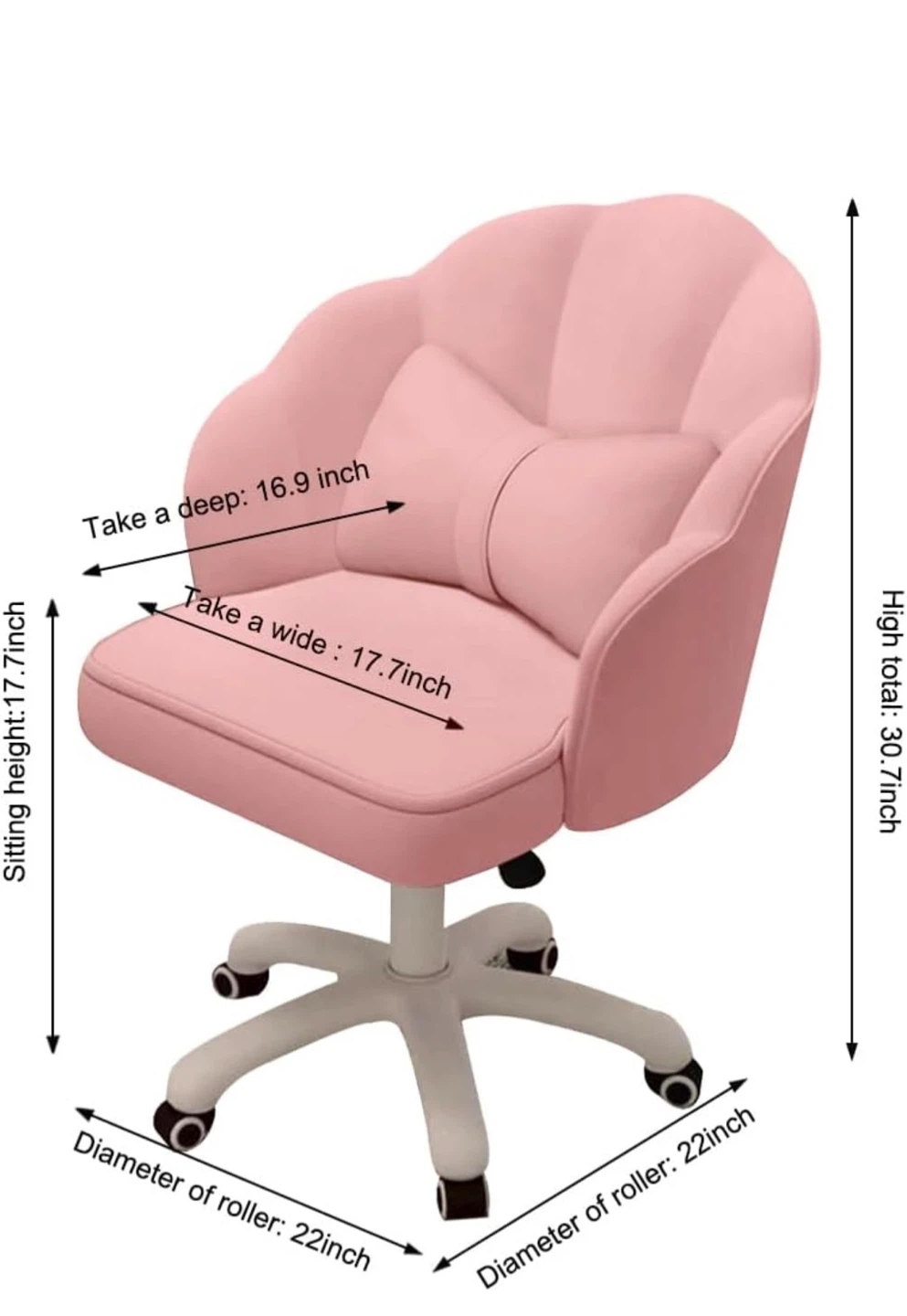 Pink Velvet Office Chair with Shell Design - photo 4