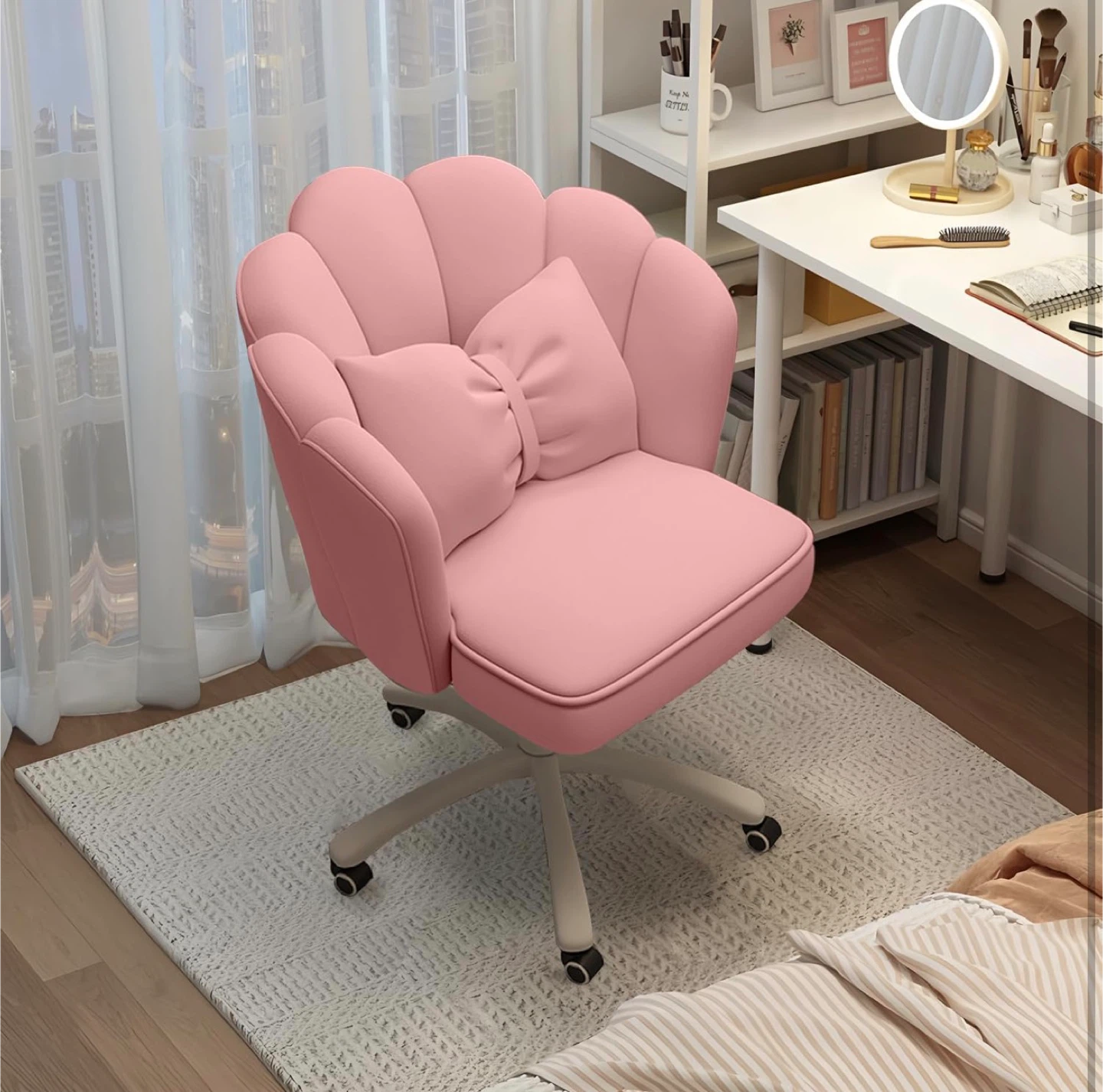 Pink Velvet Office Chair with Shell Design - photo 3
