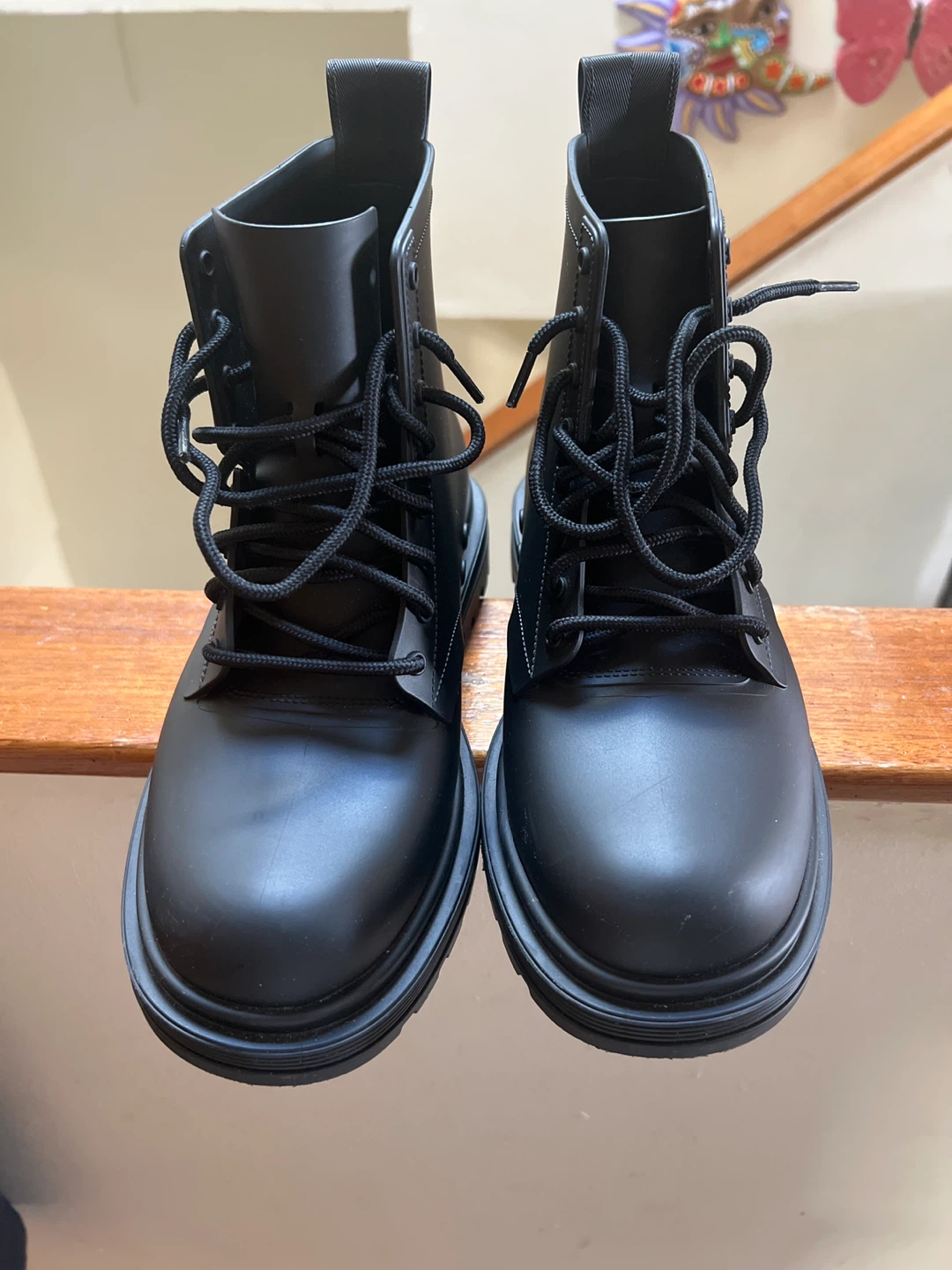 Melissa Black Rubber Lace-Up Combat Boots