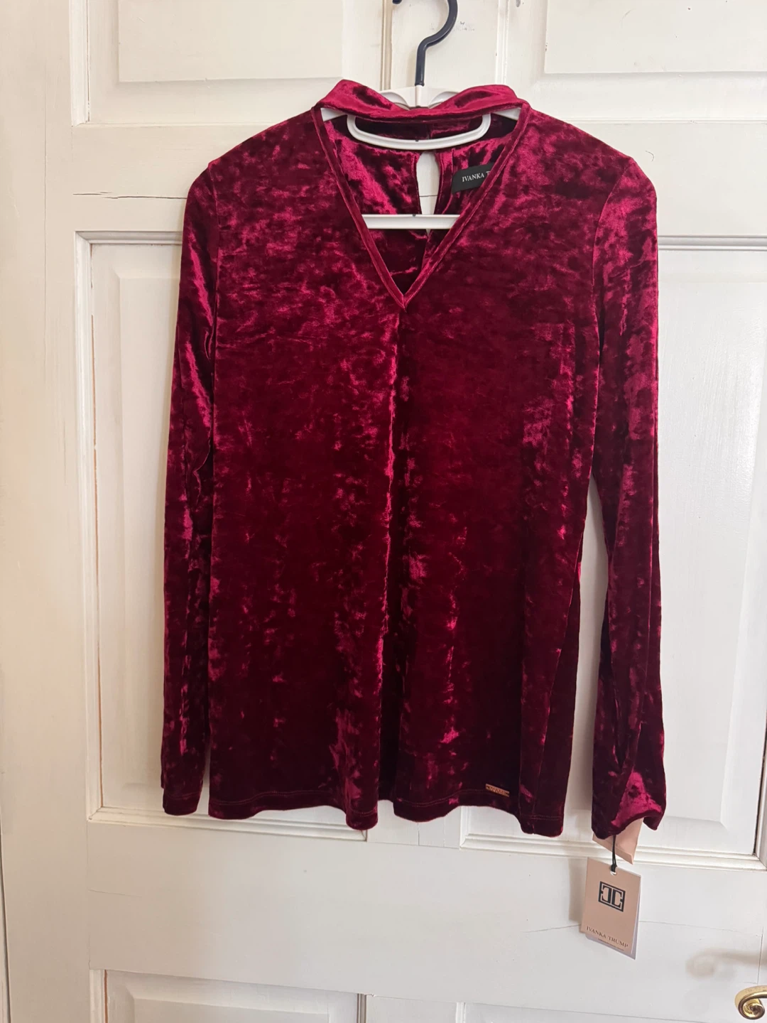 Ivanka Trump Velvet Mock Neck Cutout Top XS