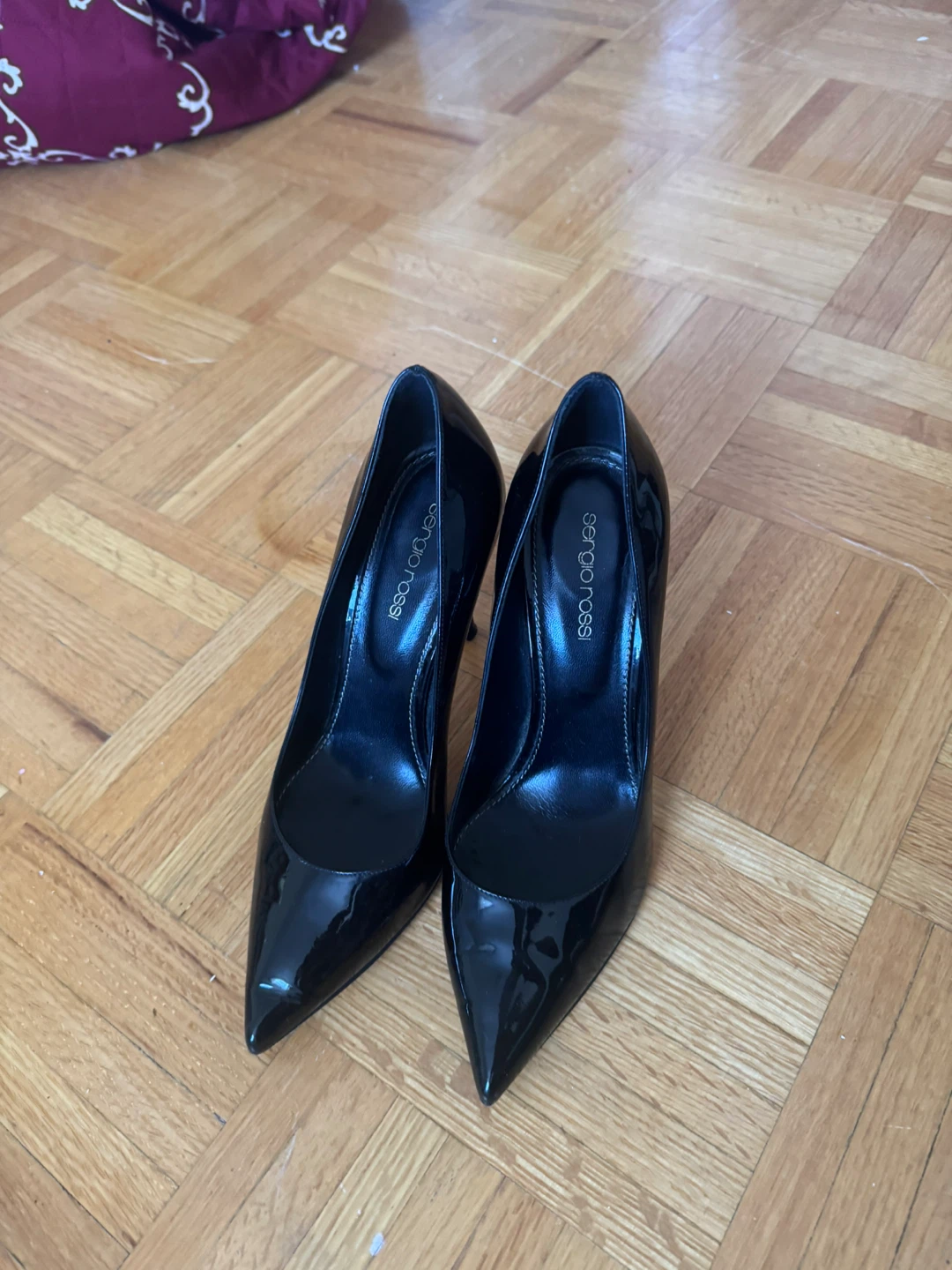 Sergio Rossi Black Patent Leather Heels - Size 38.5