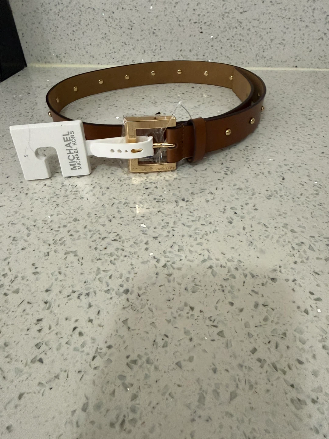 Michael Kors Studded Belt - Brown Leather, Size S