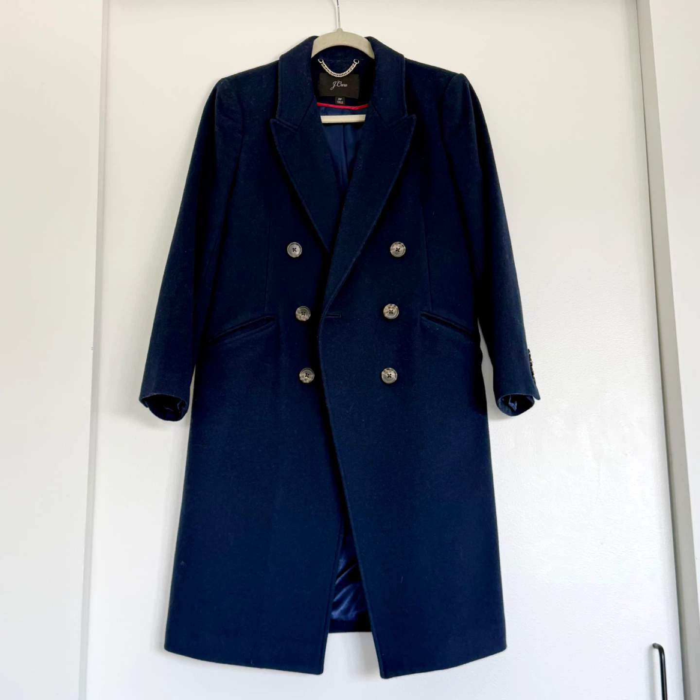 J. Crew Navy Double-Breasted Wool Blend Coat - Size 2P