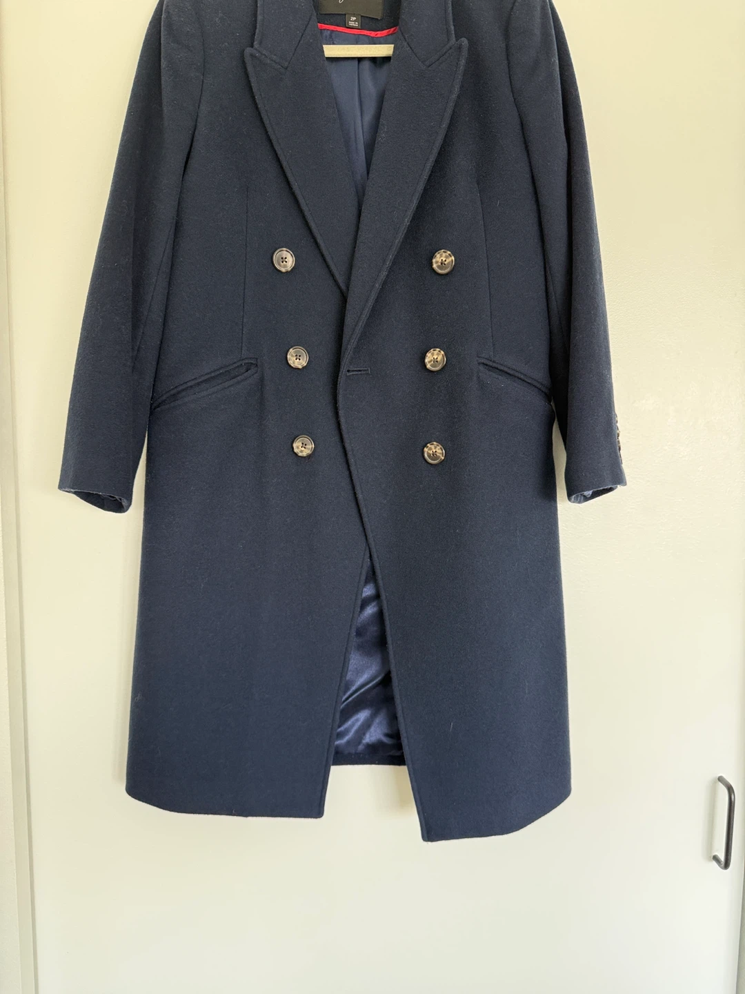 J. Crew Navy Double-Breasted Wool Blend Coat - Size 2P - photo 3