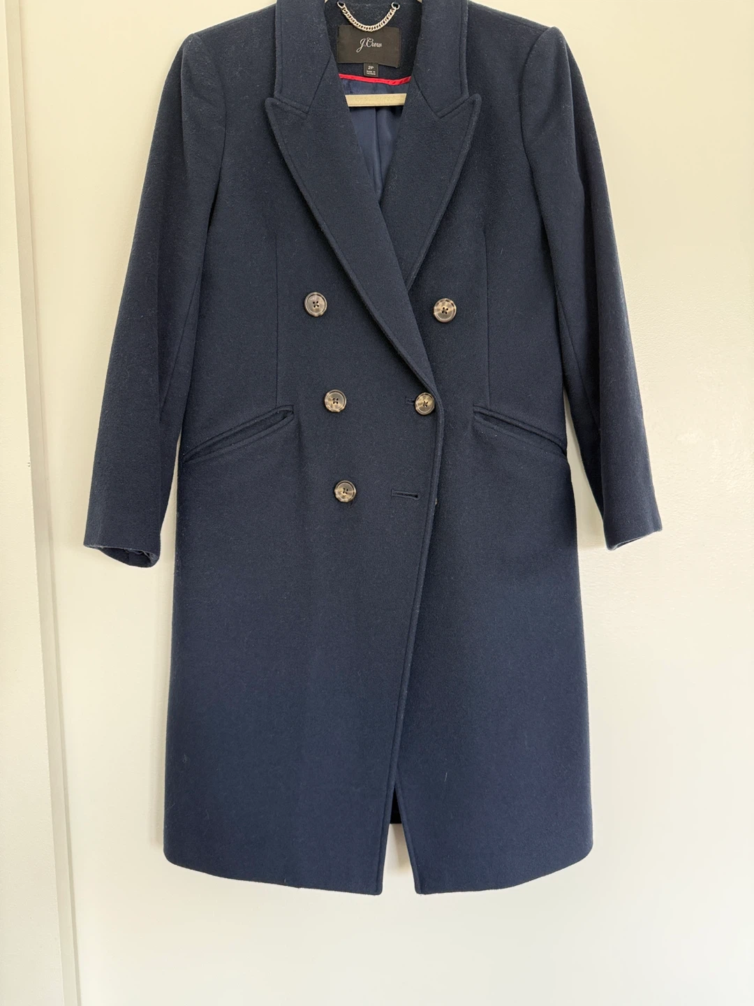 J. Crew Navy Double-Breasted Wool Blend Coat - Size 2P - photo 2