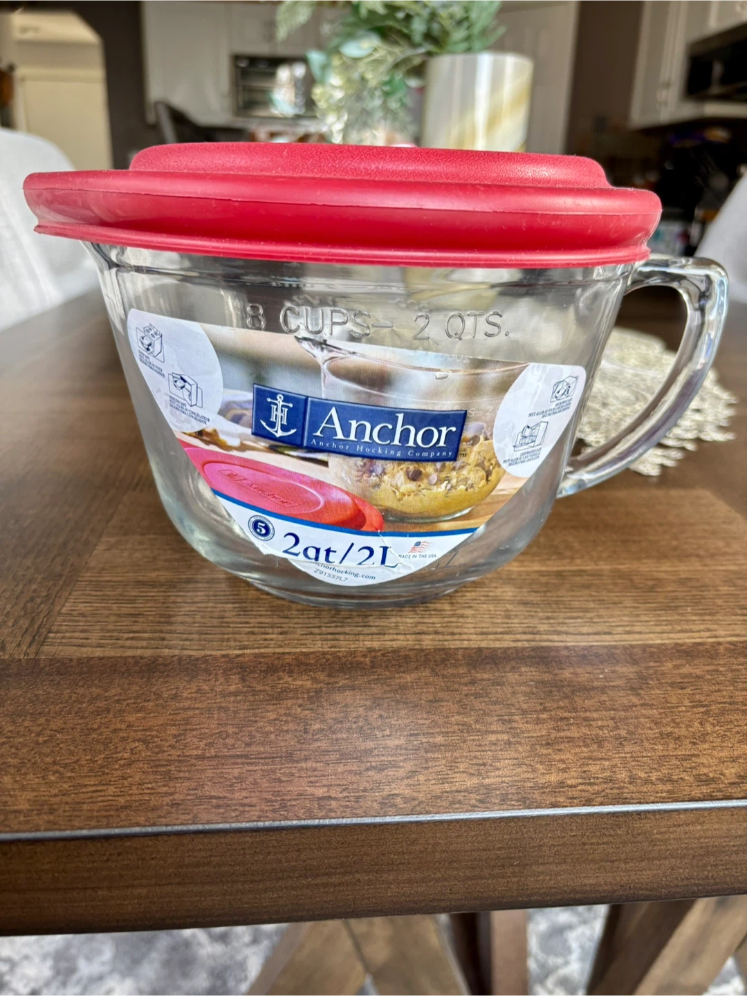 Anchor 2 Qt Glass Bowl with Lid, new