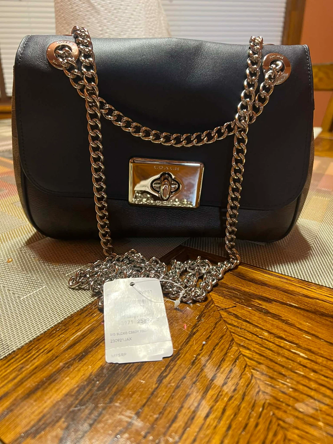 Coach Black Leather Turnlock Shoulder Bag