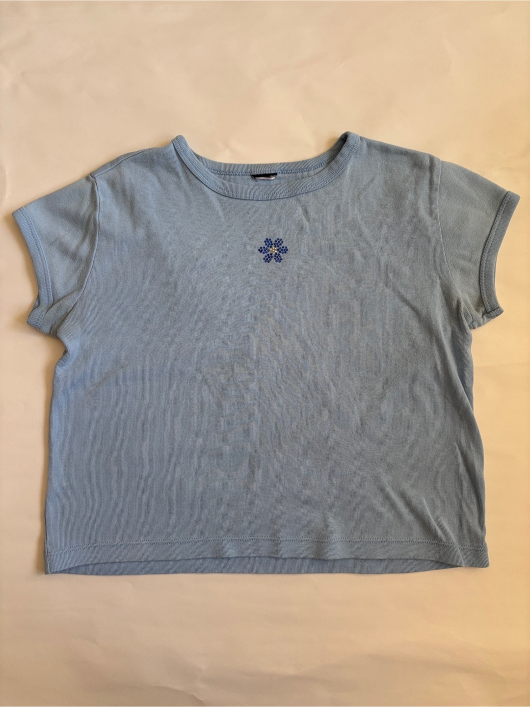 Light Blue baby tee shirt with jewel Flower Design